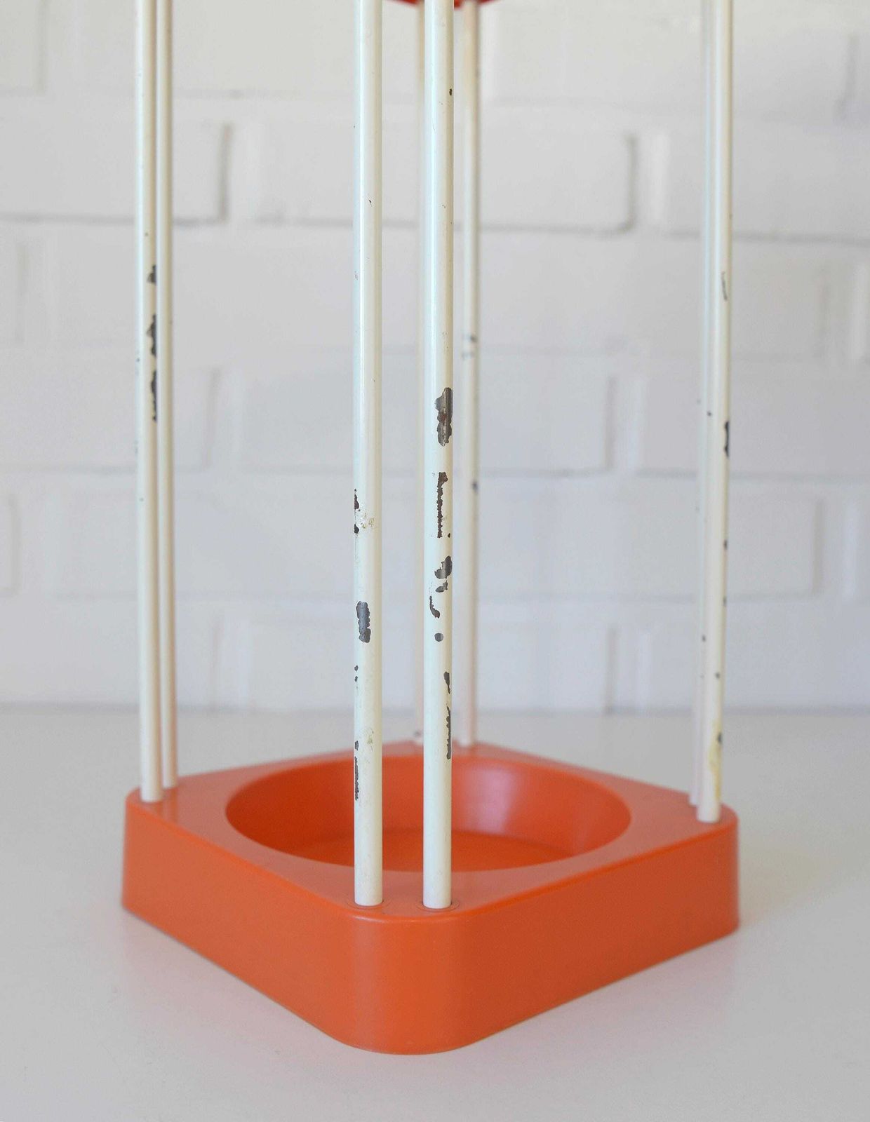 Vintage Umbrella Stand / Mid Century Modern / Retro Orange Holder / Space Age From 1970's photo vinterior