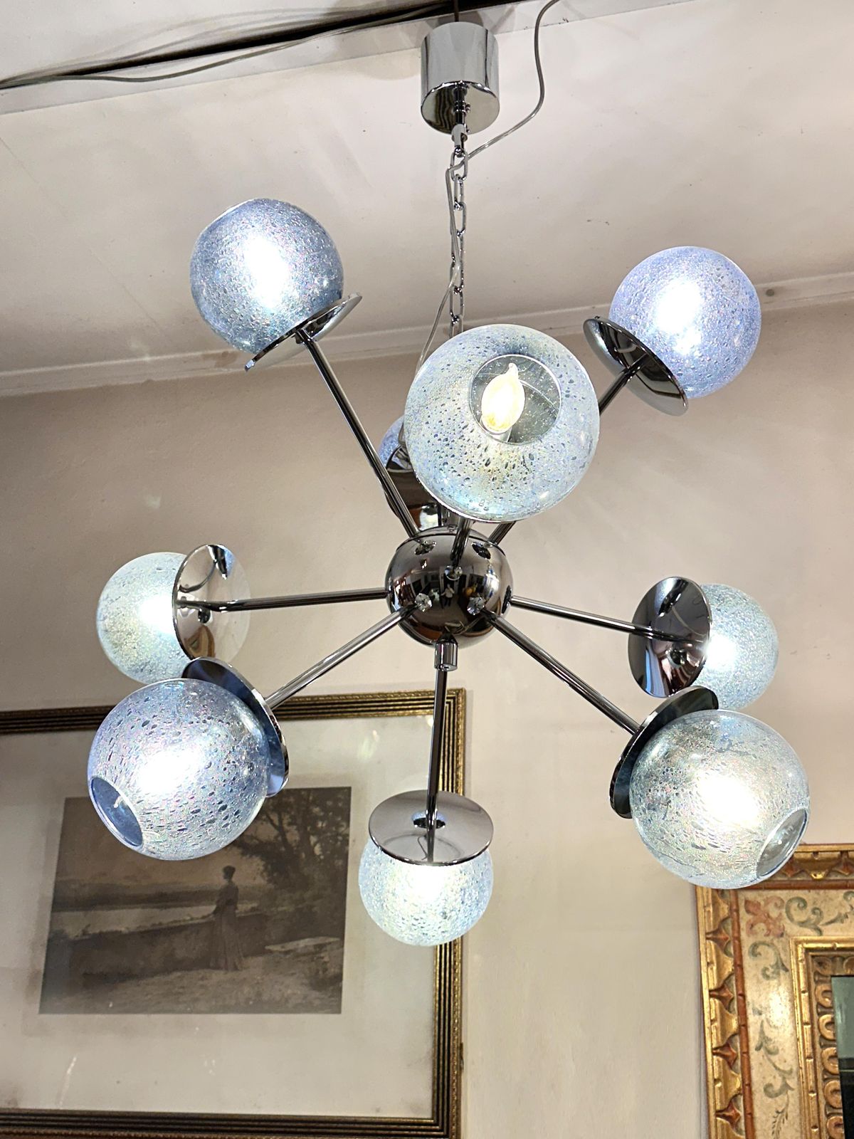 Mid Century Modern Sputnik "Pulegoso" Blue Murano Glass Chandelier photo for sale