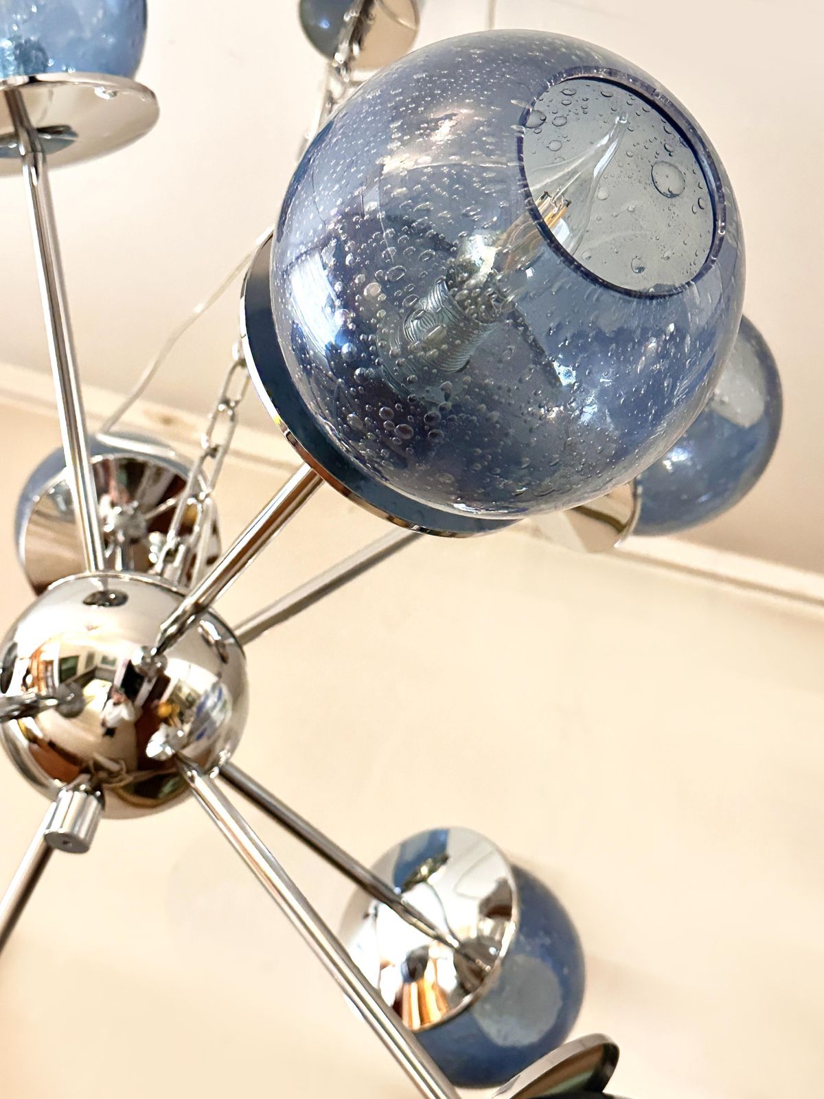 Mid Century Modern Sputnik "Pulegoso" Blue Murano Glass Chandelier photo Lighting