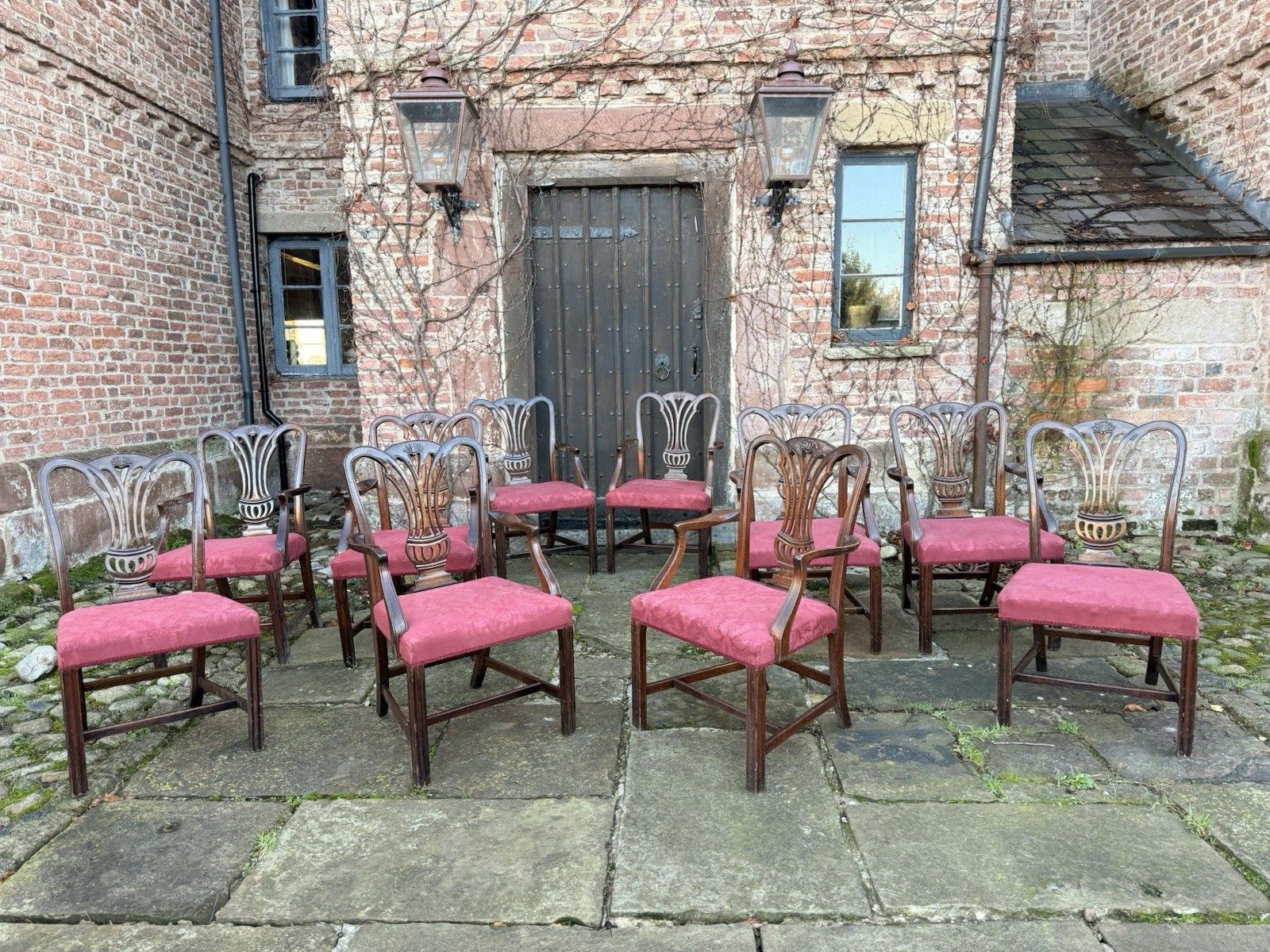 photo furniture Chippendale Vintage Chairs Elbow Armchairs Diner Chairs X 12 Restoration 20th C