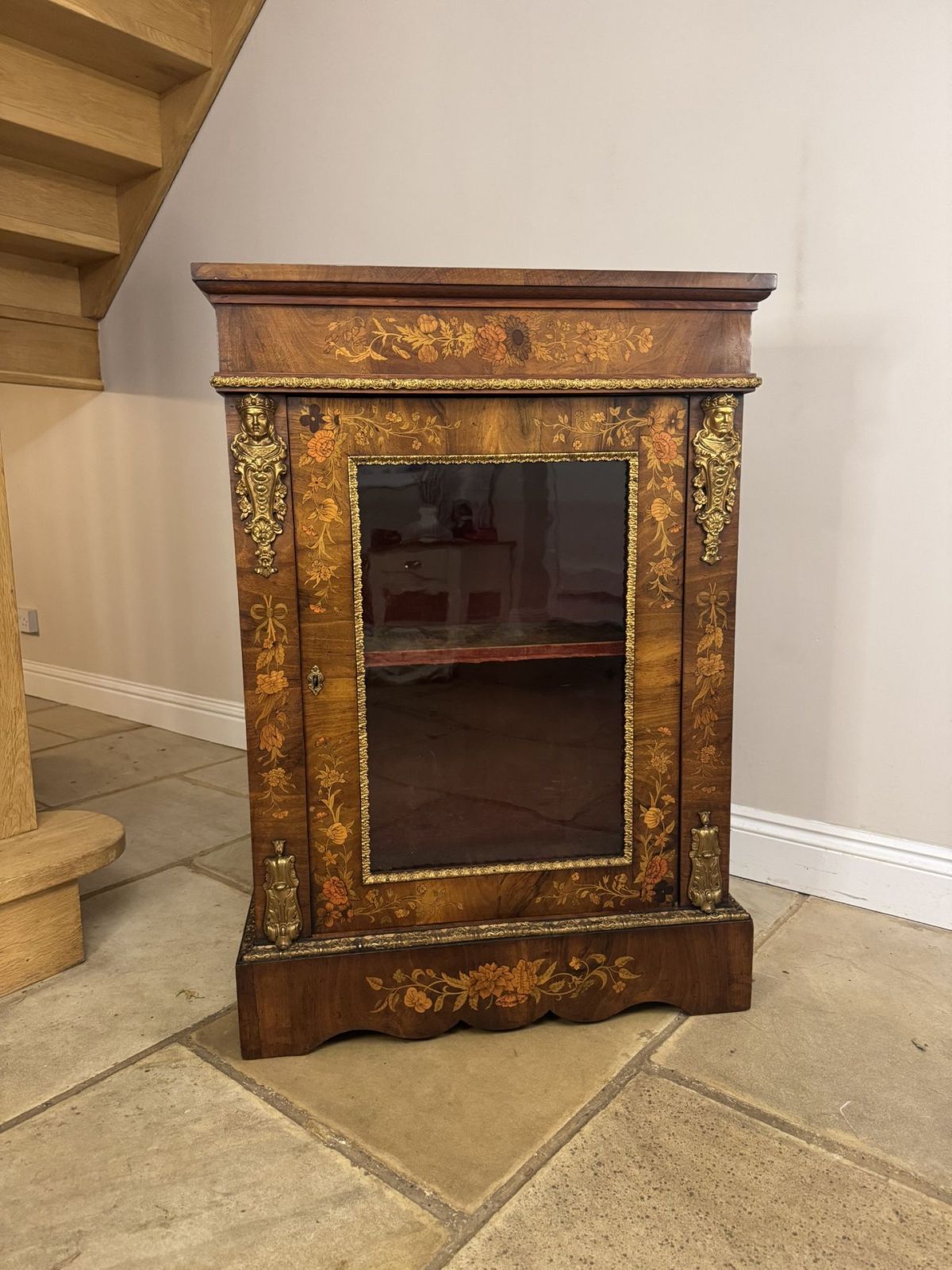 photo furniture Fantastic Quality Antique Walnut Marquetry Inlaid Pier Cabinet