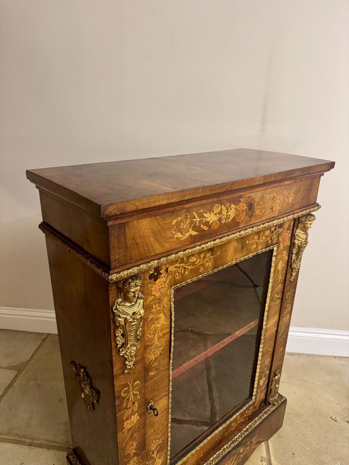 photo for sale Fantastic Quality Antique Walnut Marquetry Inlaid Pier Cabinet