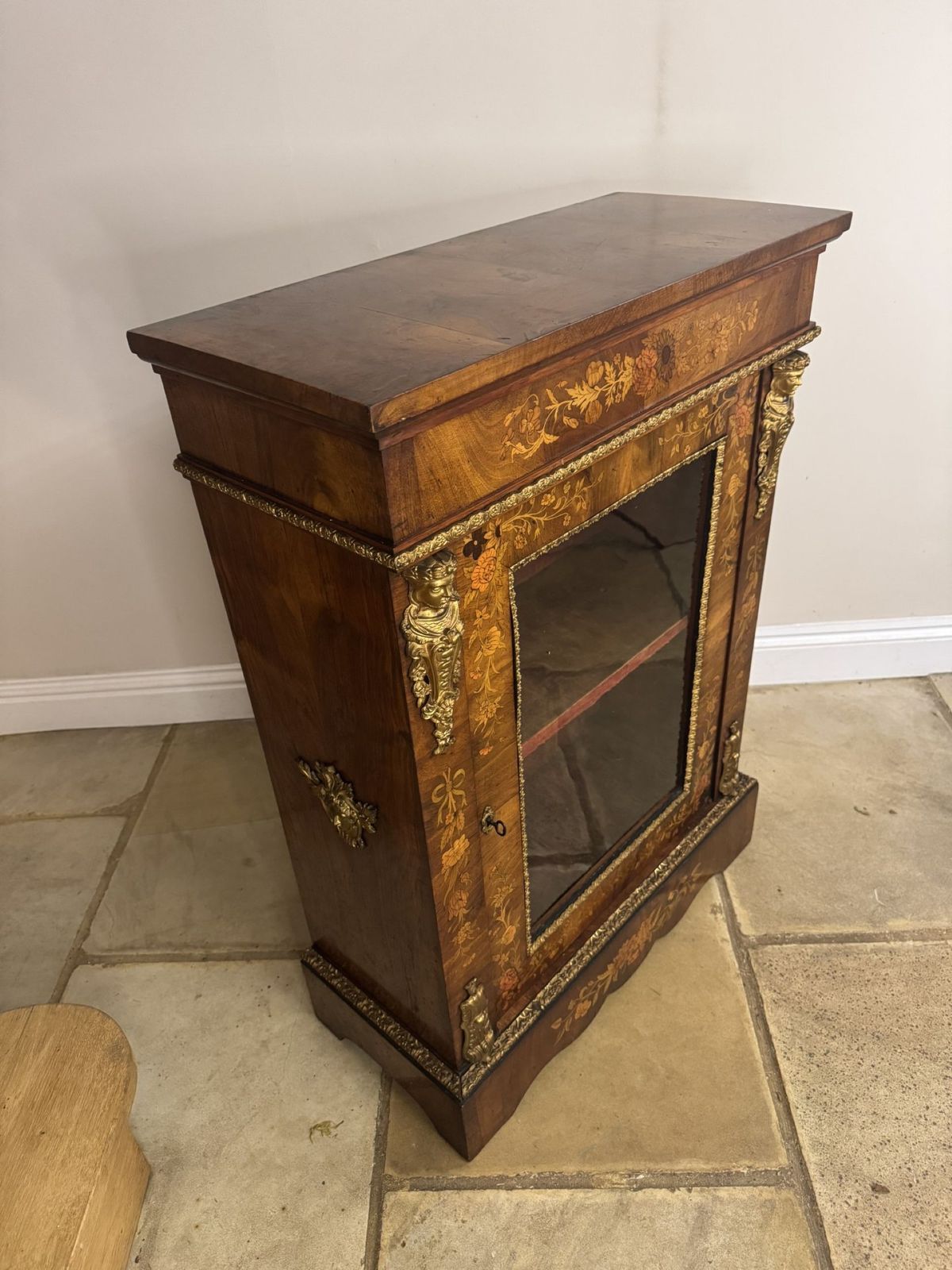 2650.0 Fantastic Quality Antique Walnut Marquetry Inlaid Pier Cabinet photo