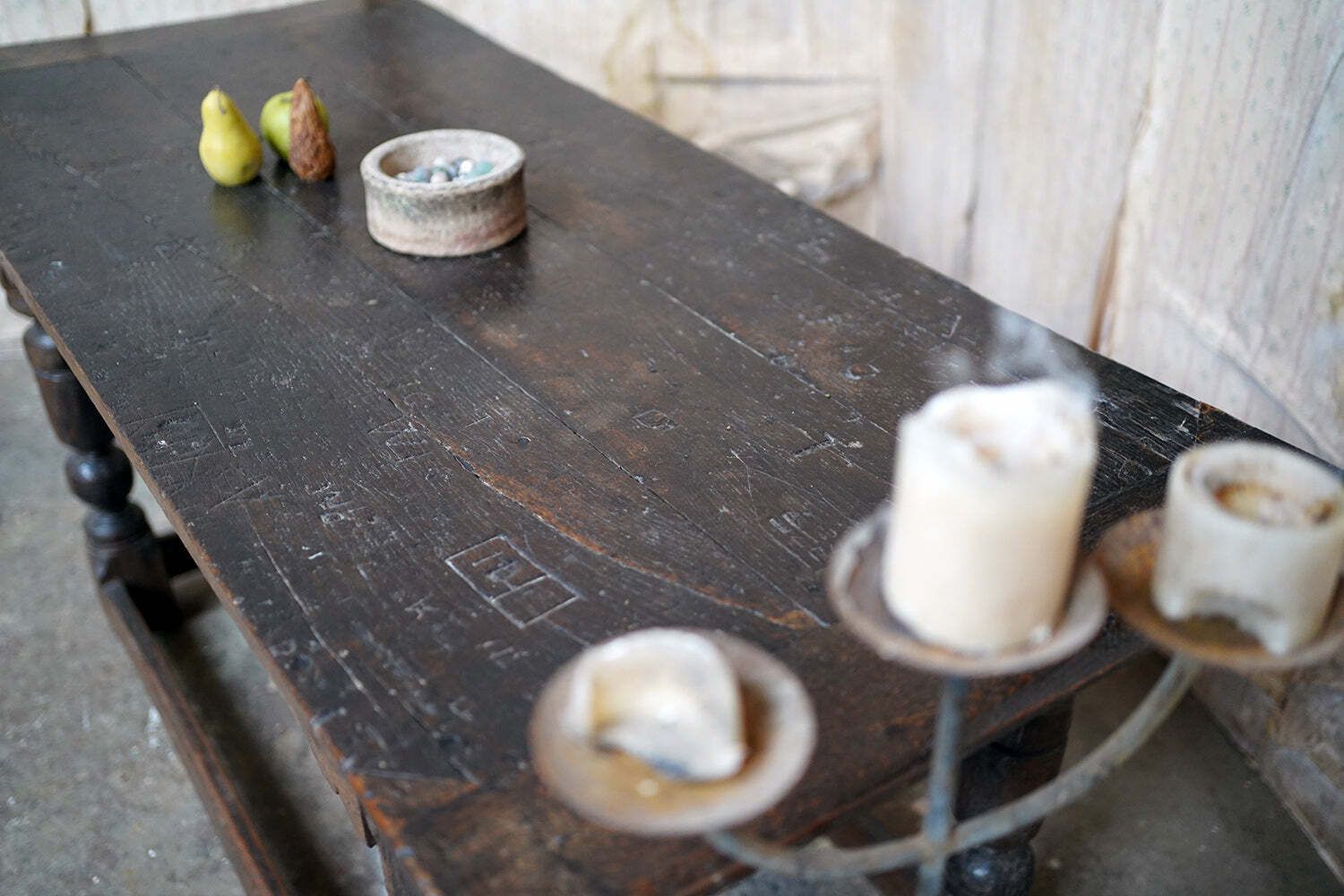 A 17thc English Graffitied Oak Refectory Table; Southwick Hall, Northamptonshire C.1680 photo for sale
