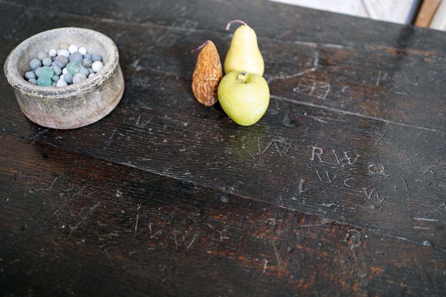 A 17thc English Graffitied Oak Refectory Table; Southwick Hall, Northamptonshire C.1680 photo vintage
