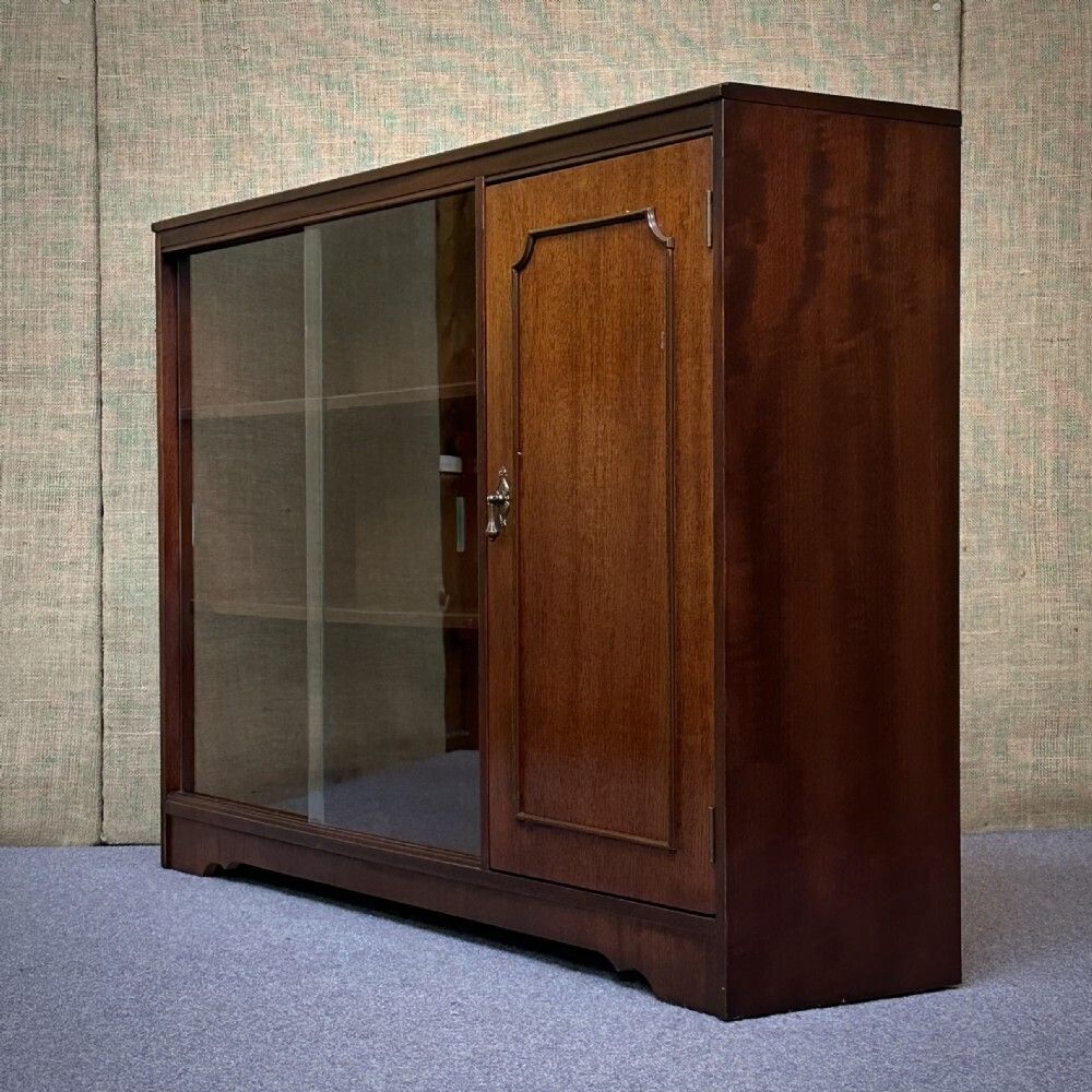 Attractive Vintage Mahogany Glazed Sliding Door Bookcase photo for sale