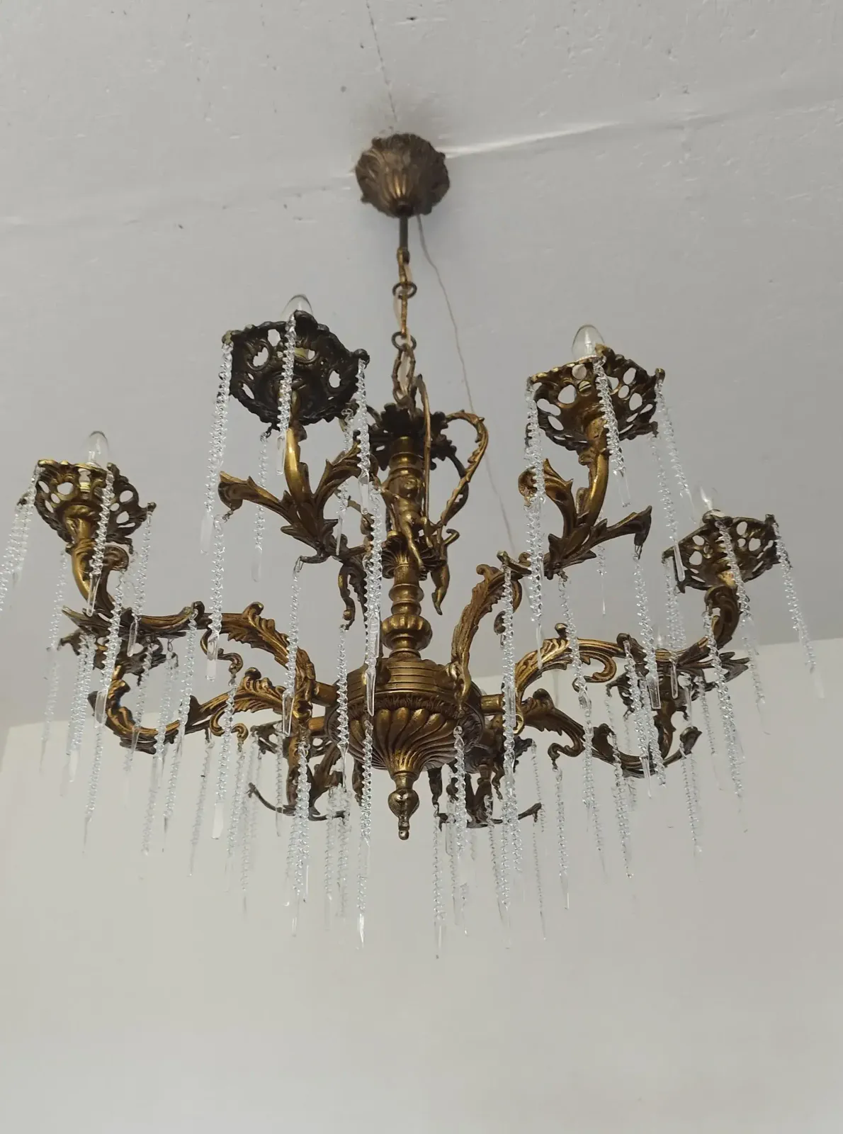 1970s Vintage Solid Bronze Rococo Cherub Chandelier – 8 Light Putti Centerpiece Hollywood Regency photo 3478.0