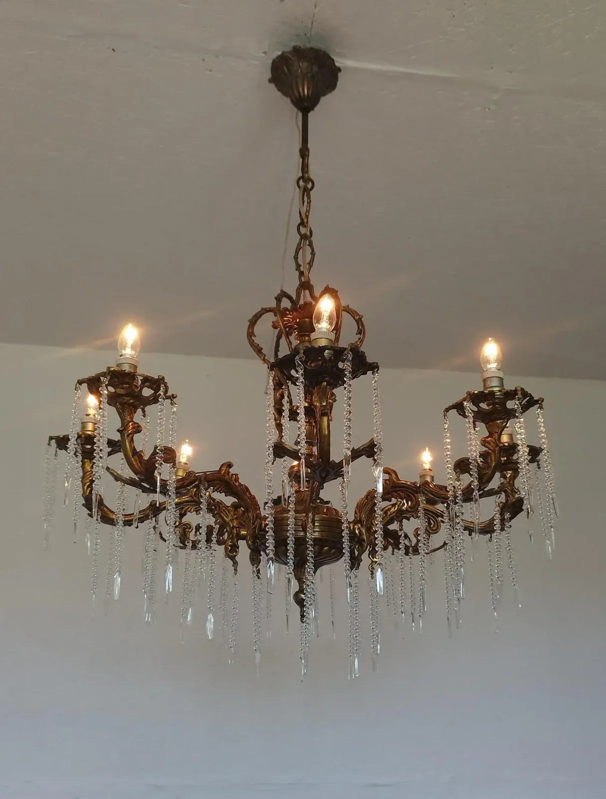 1970s Vintage Solid Bronze Rococo Cherub Chandelier – 8 Light Putti Centerpiece Hollywood Regency photo buy