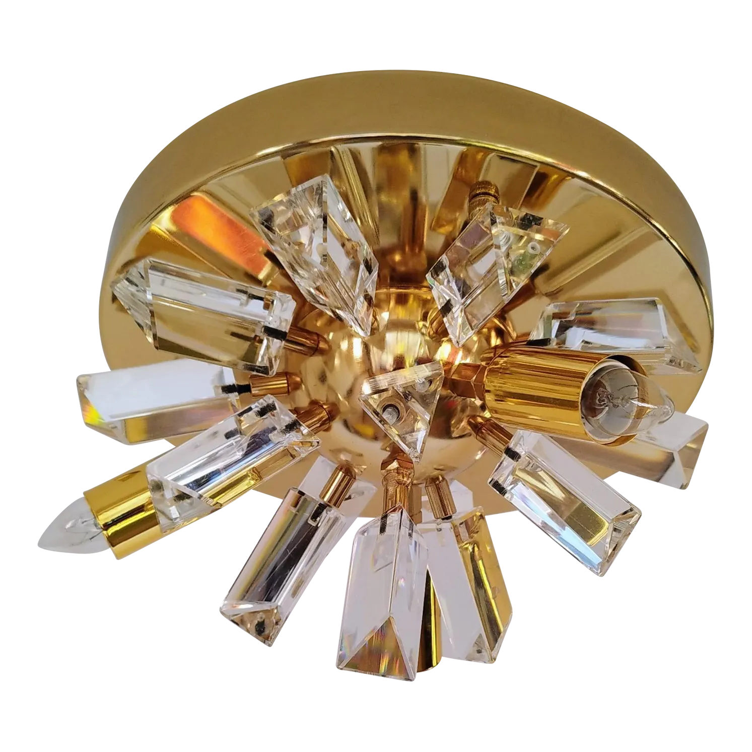Italian Crystal Rainbow Prism Flush Mount Mid Century Starburst Light