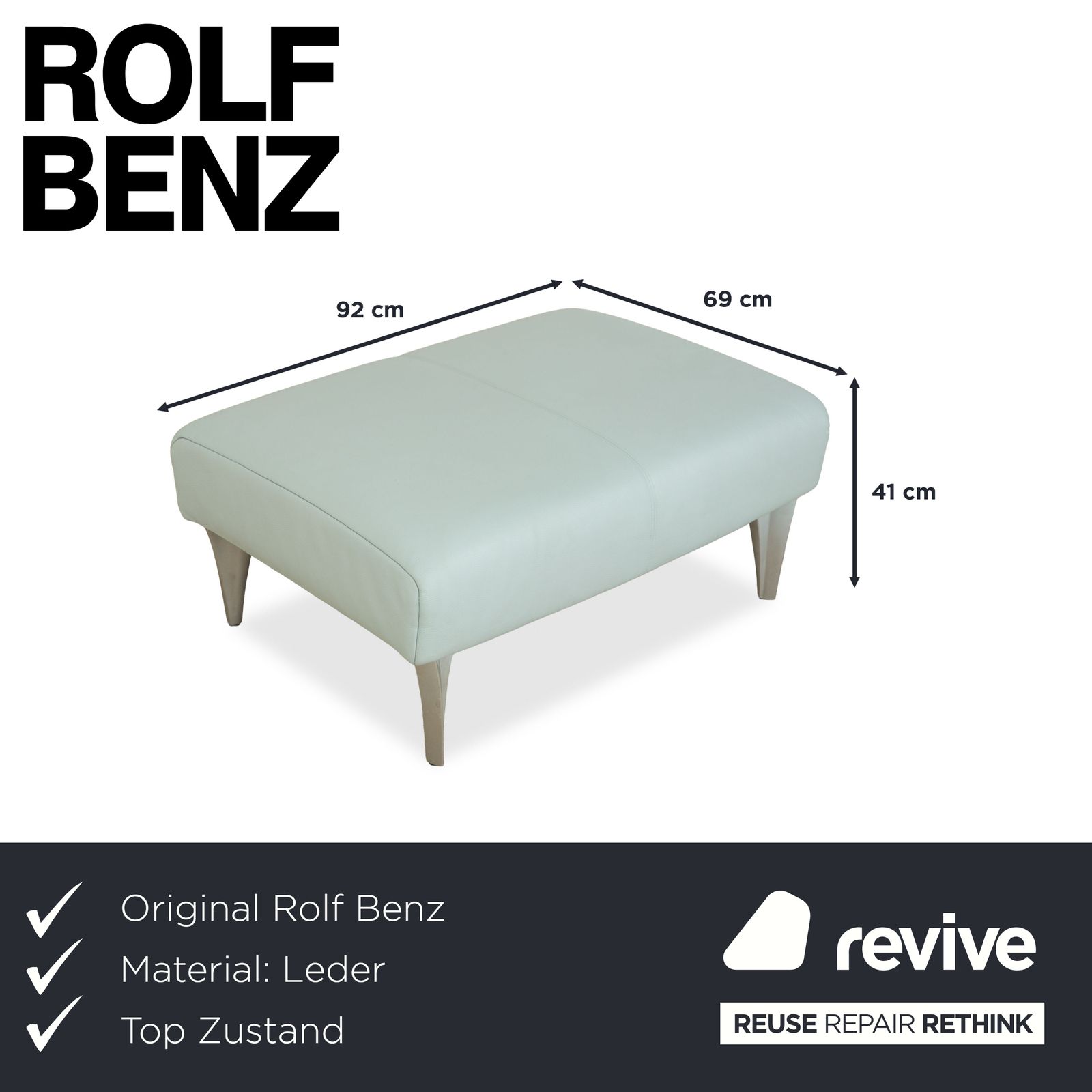 Tabouret Rolf Benz 1600 en cuir bleu clair menthe photo furniture