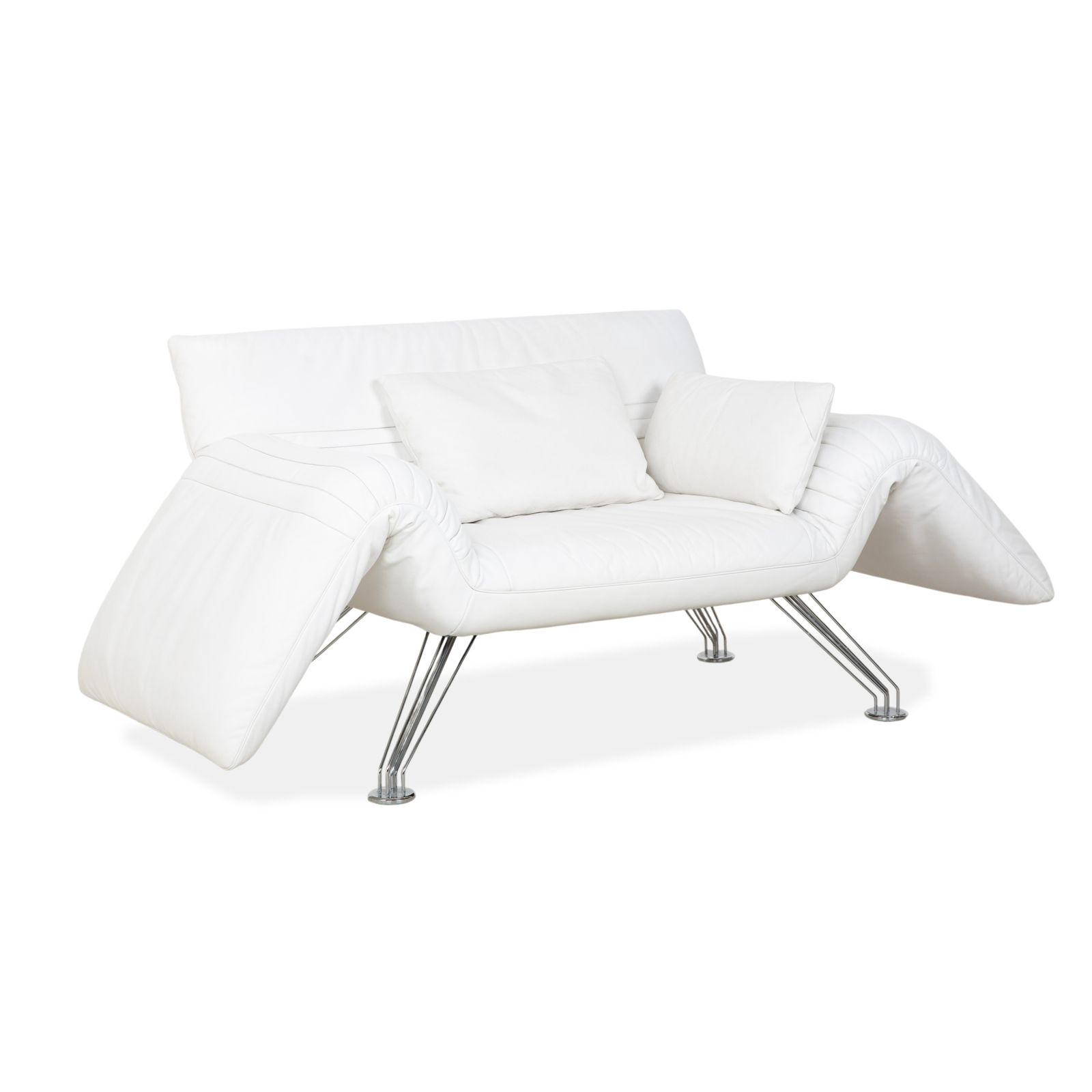 De Sede Ds 142 Wing Leather Lounger Set White Chrome Feet Manual Function