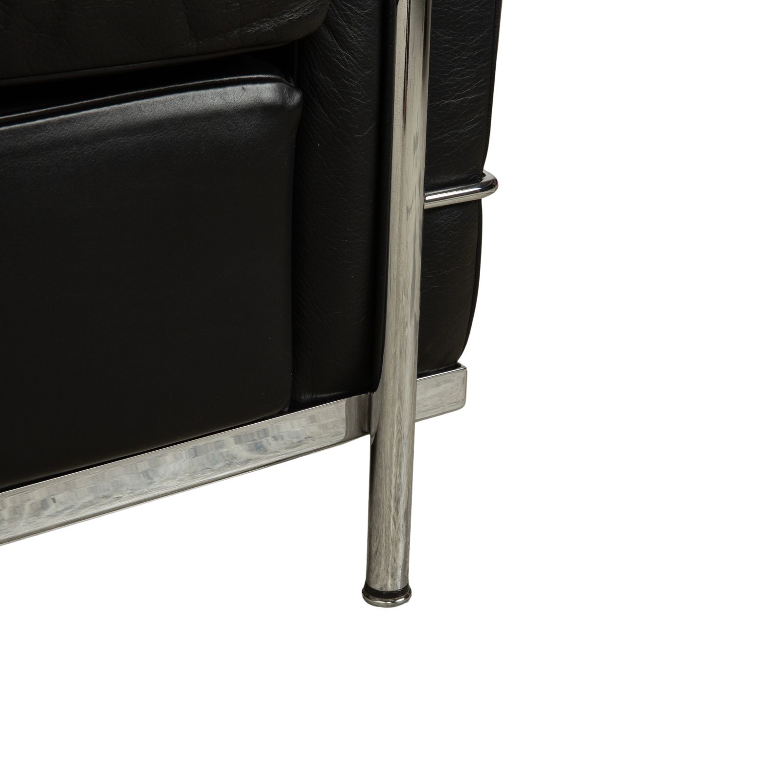 Canapé Cassina LC 2 en cuir noir 2 places, par Le Corbusier, chromé photo buy