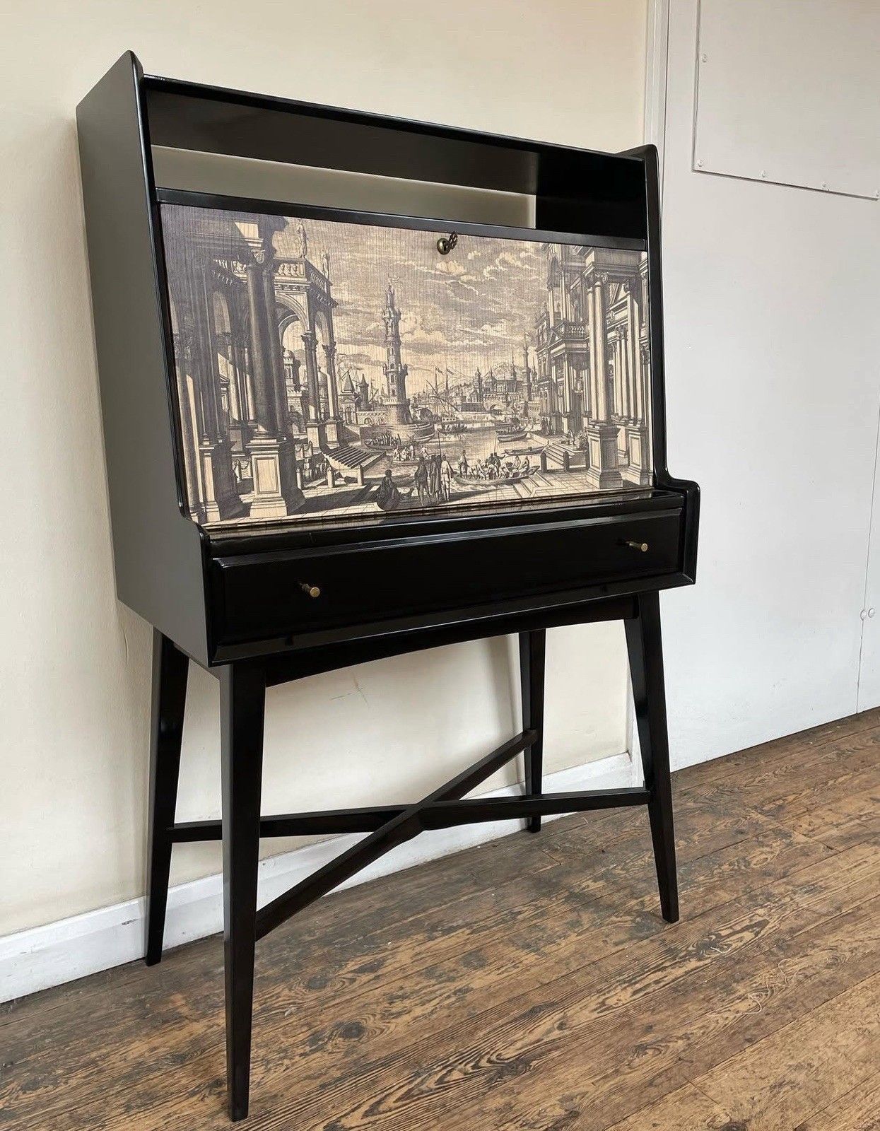 Vintage Drinks Cabinet Italian 1950s 60s Fornasetti Venetian Scene Heal’s Era photo for sale