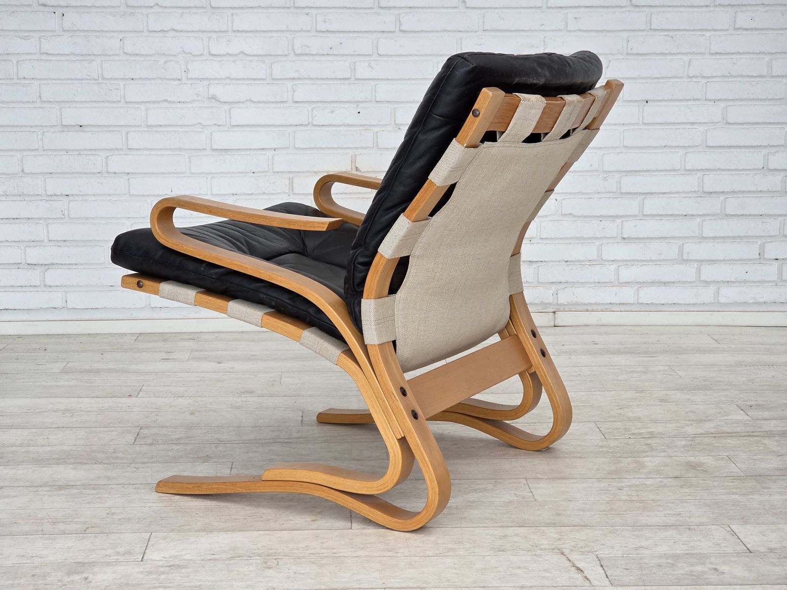 920.0 1970s, Norwegian Design, Armchair Model "Kengu", Leather, Bent Wood. photo
