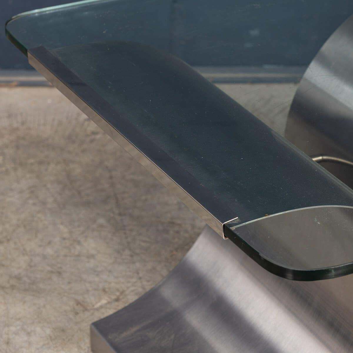 photo furniture 20thc French Brushed Steel & Glass Coffee Table By François Monnet For Kappa