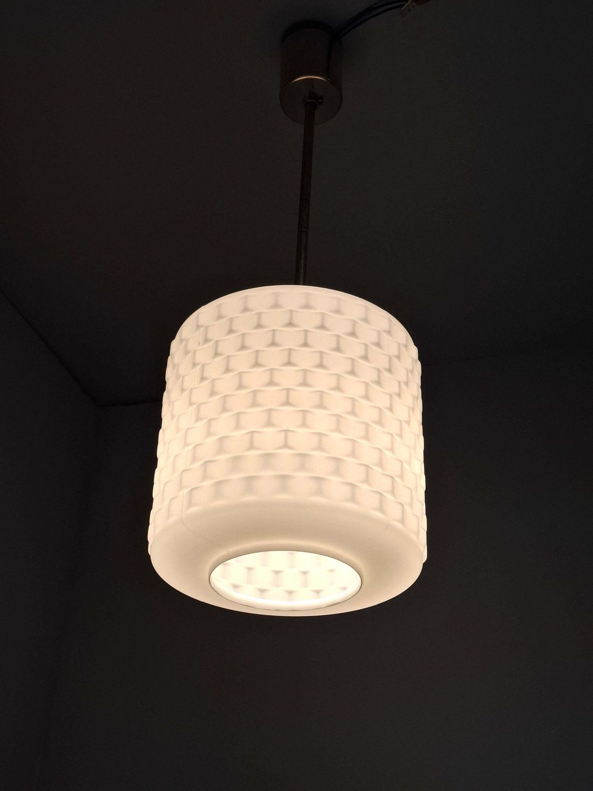 Czechoslovak Midcentury Modern Pendant Lamp In Textured Glass And Brass, 1970s photo furniture