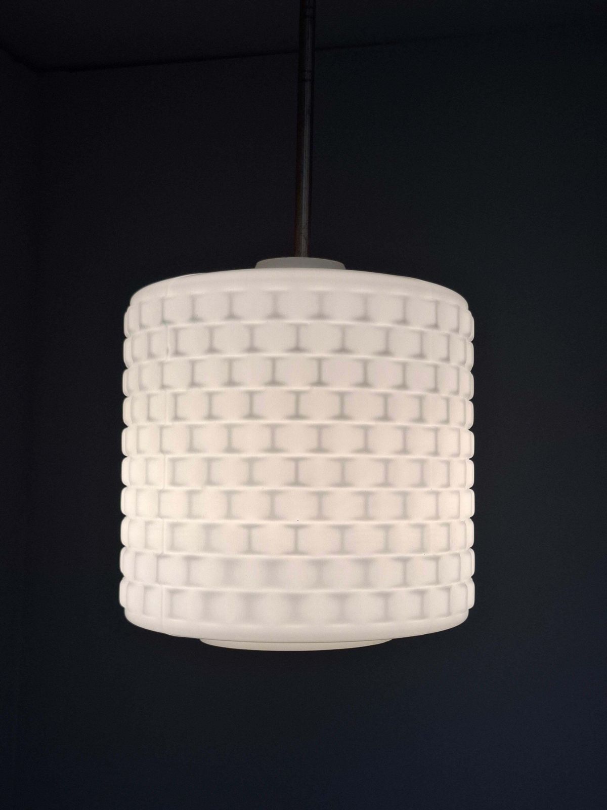 Czechoslovak Midcentury Modern Pendant Lamp In Textured Glass And Brass, 1970s photo for sale