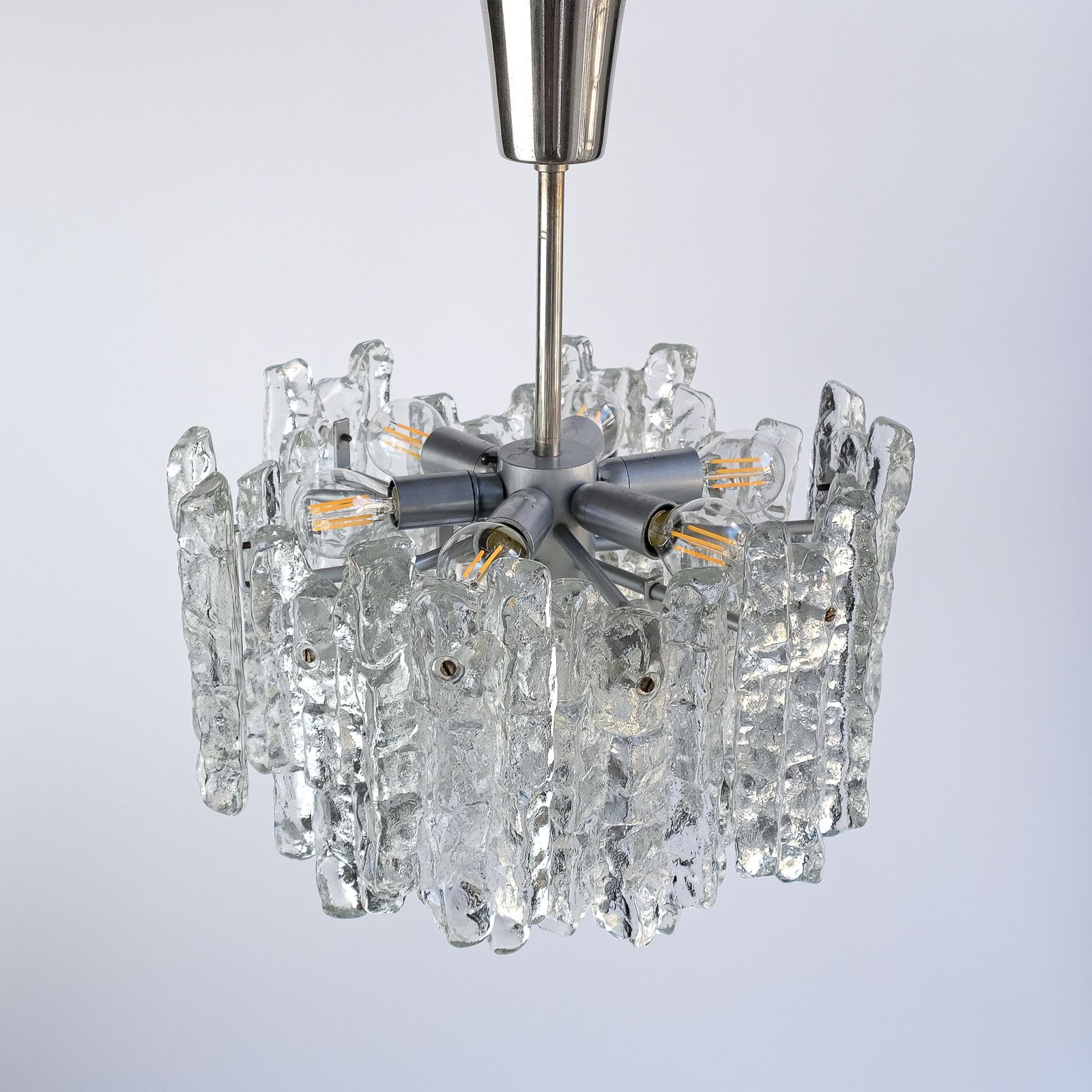 photo for sale Mid Century Ice Glass Chandelier By J.T. Kalmar, Austria C.1970s