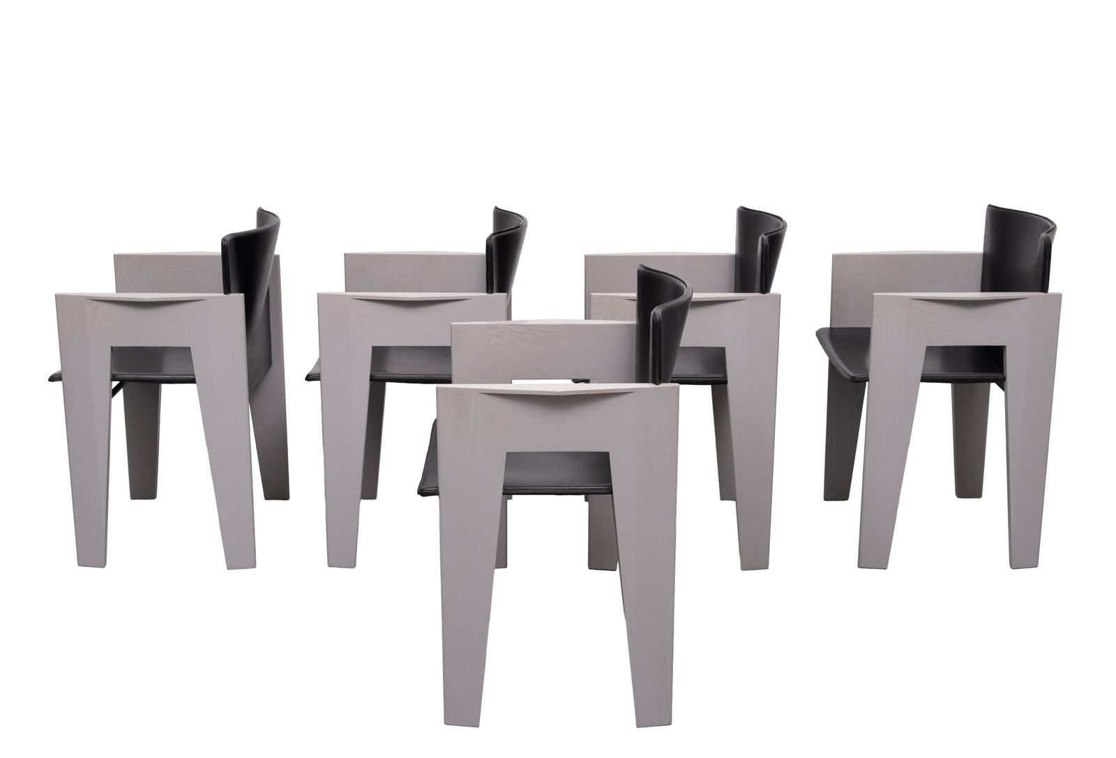 photo for sale Stunning Leather & Wood Dining Chairs By Arnold Merckx For Arco, C.1980