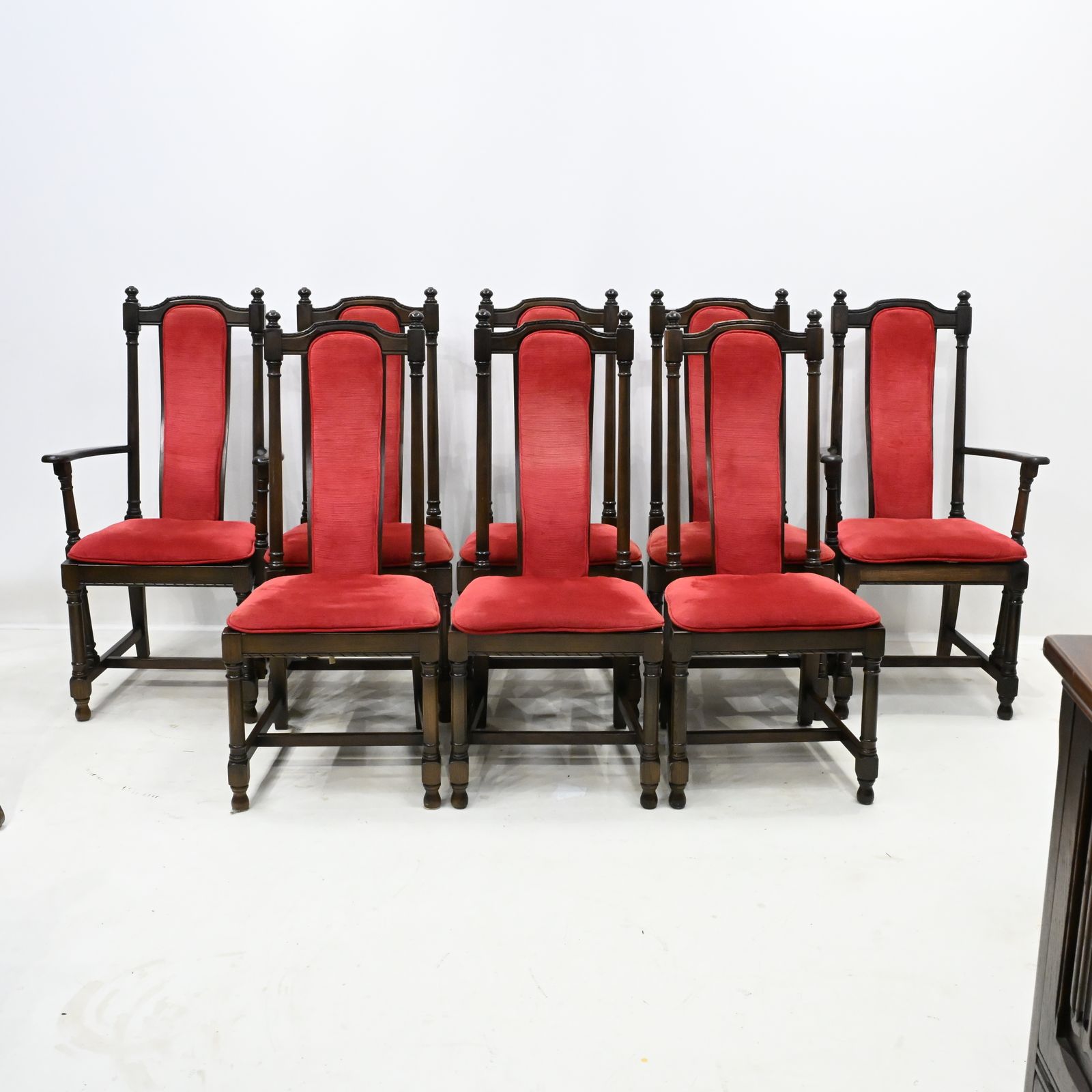 8 Ercol Hampton Dining Chairs Including 2 Carvers Red Upholstey Free Uk Delivery photo furniture