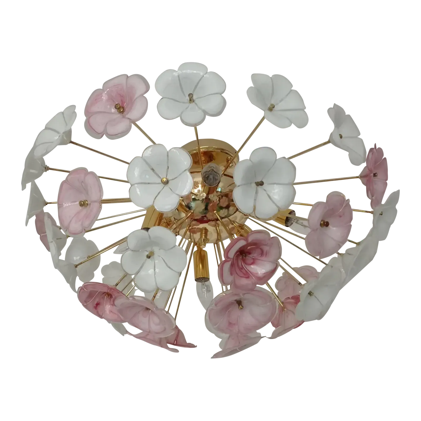 1970s Sputnik Chandelier Pink White Flush Mount Lighting