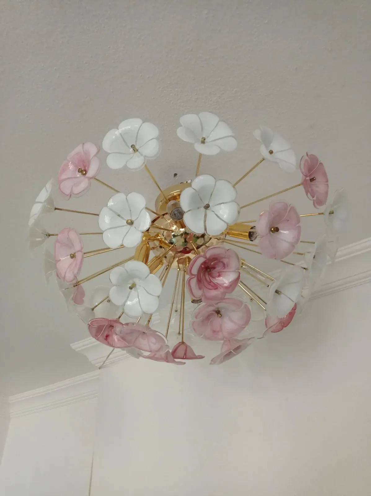 1970s Sputnik Chandelier Pink White Flush Mount Lighting photo Lighting