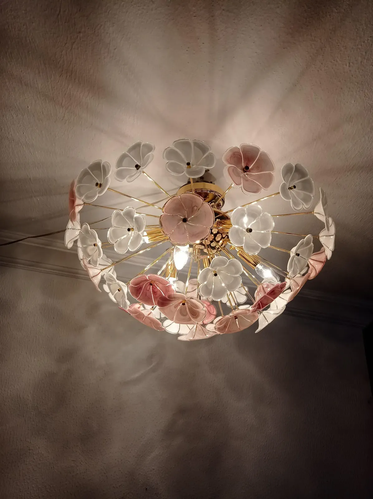 1970s Sputnik Chandelier Pink White Flush Mount Lighting photo 1461.0