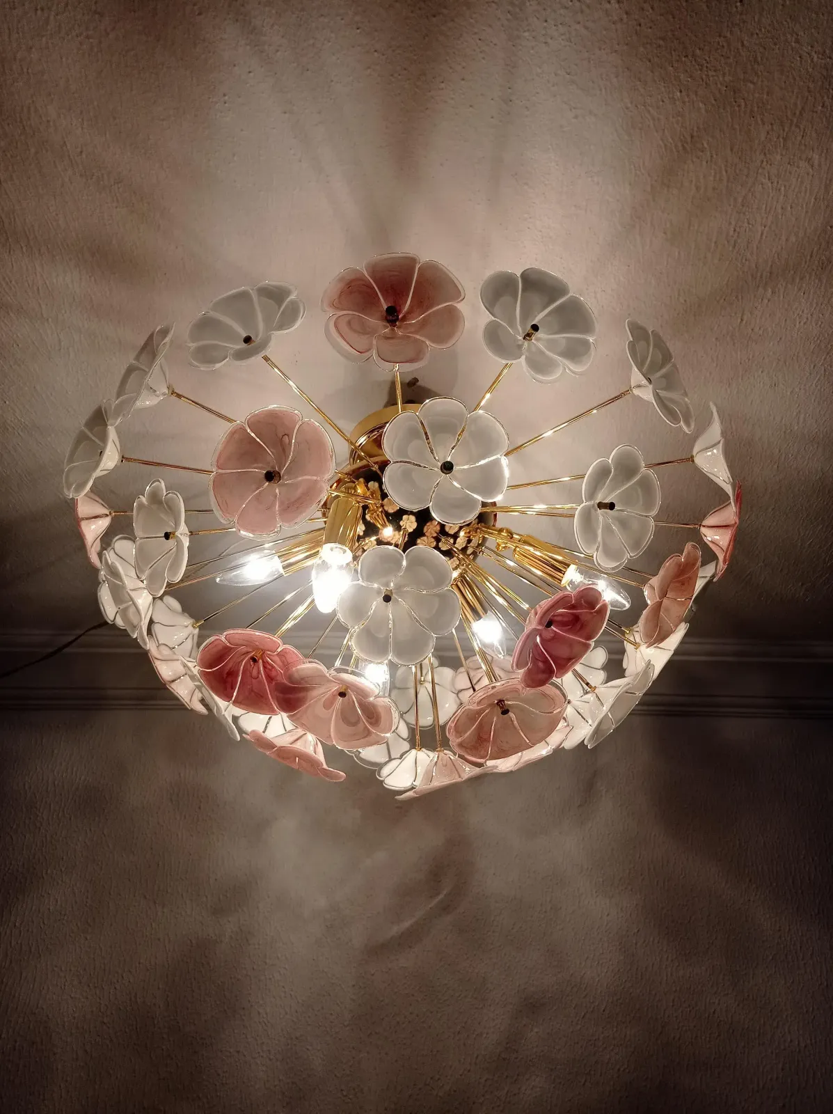 1970s Sputnik Chandelier Pink White Flush Mount Lighting photo buy