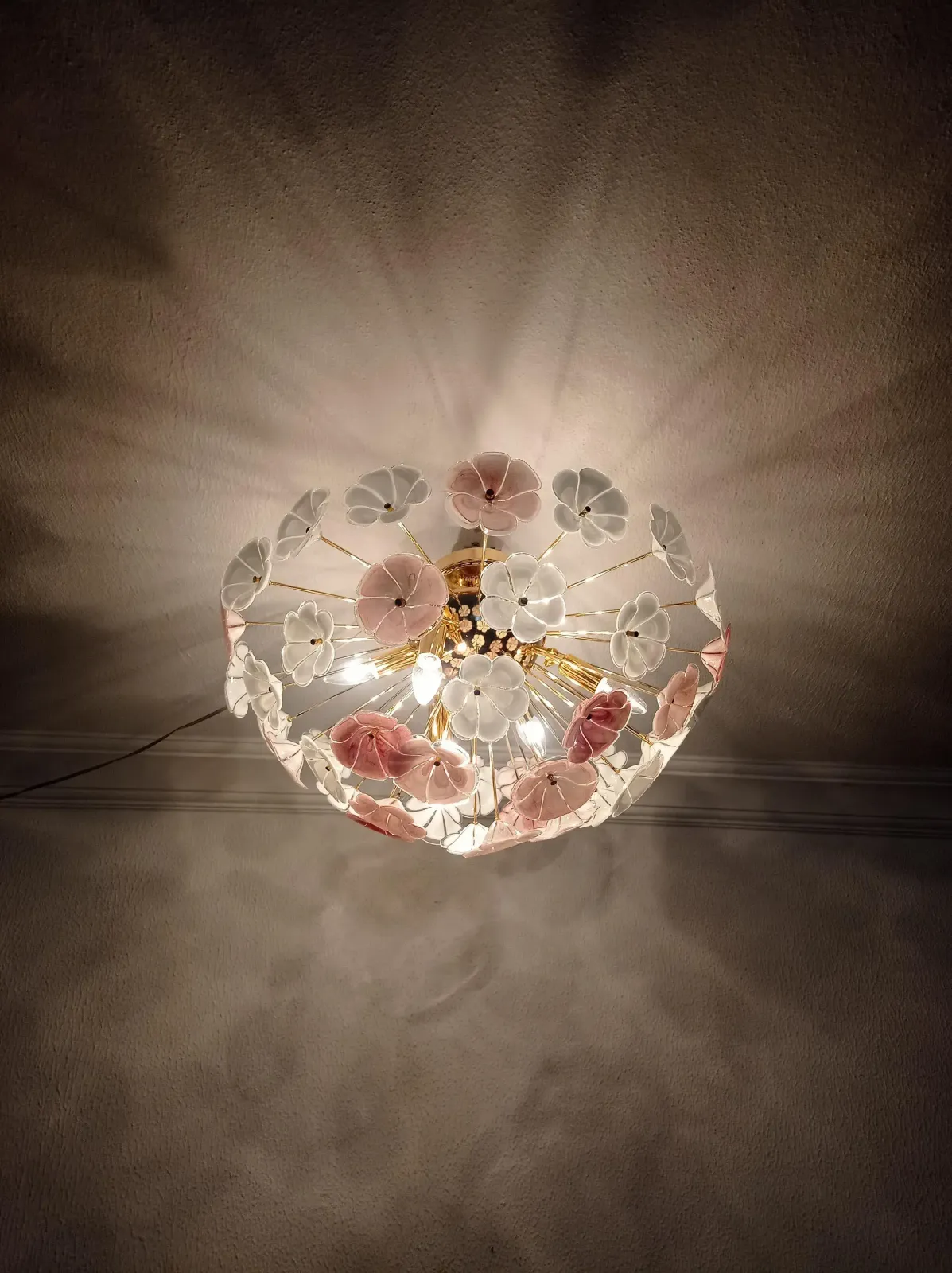 Lighting 1970s Sputnik Chandelier Pink White Flush Mount Lighting photo