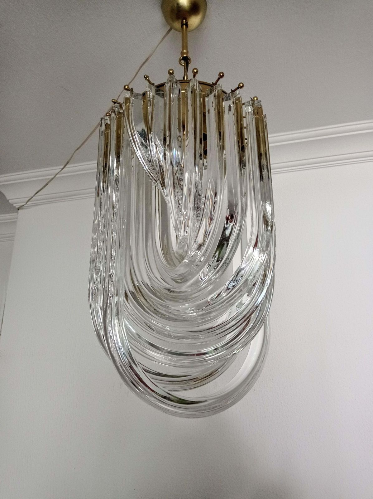 1970s Large Venini Italian Mid Century Crystal Curly Chandelier photo for sale