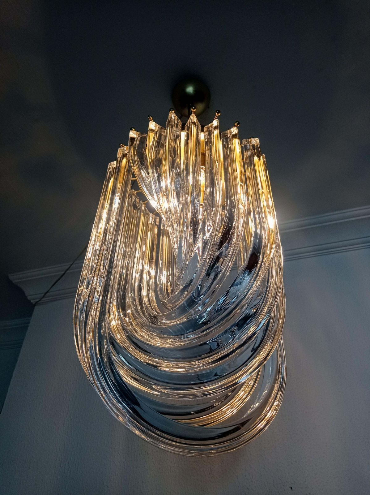 1970s Large Venini Italian Mid Century Crystal Curly Chandelier photo 2063.0