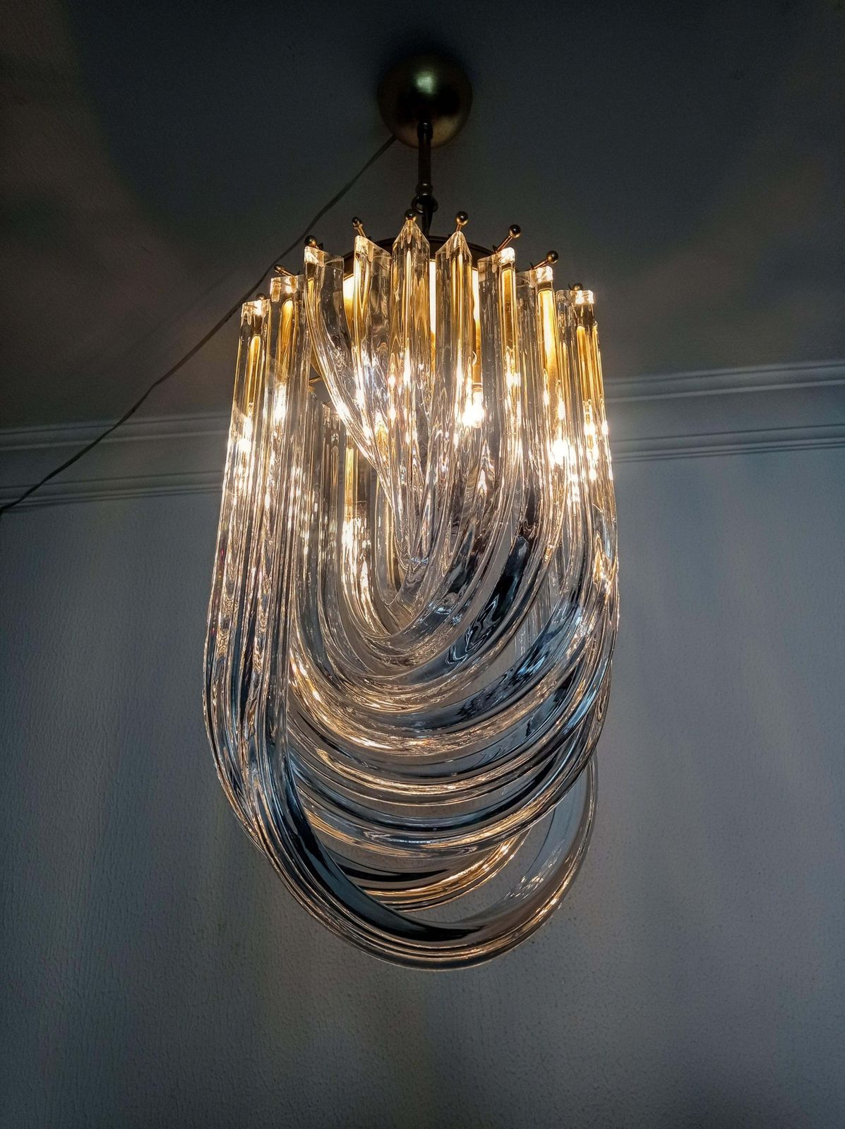 1970s Large Venini Italian Mid Century Crystal Curly Chandelier photo vinterior