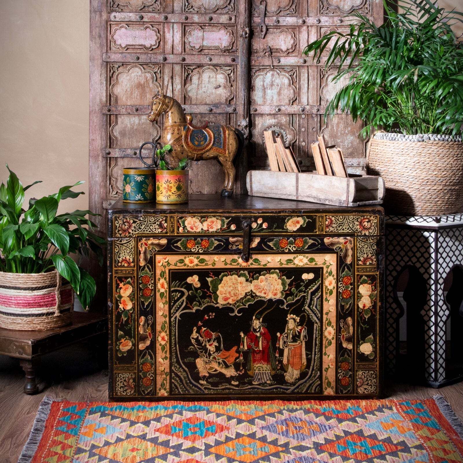 Painted Teak Door From Gujarat   19th Century photo furniture