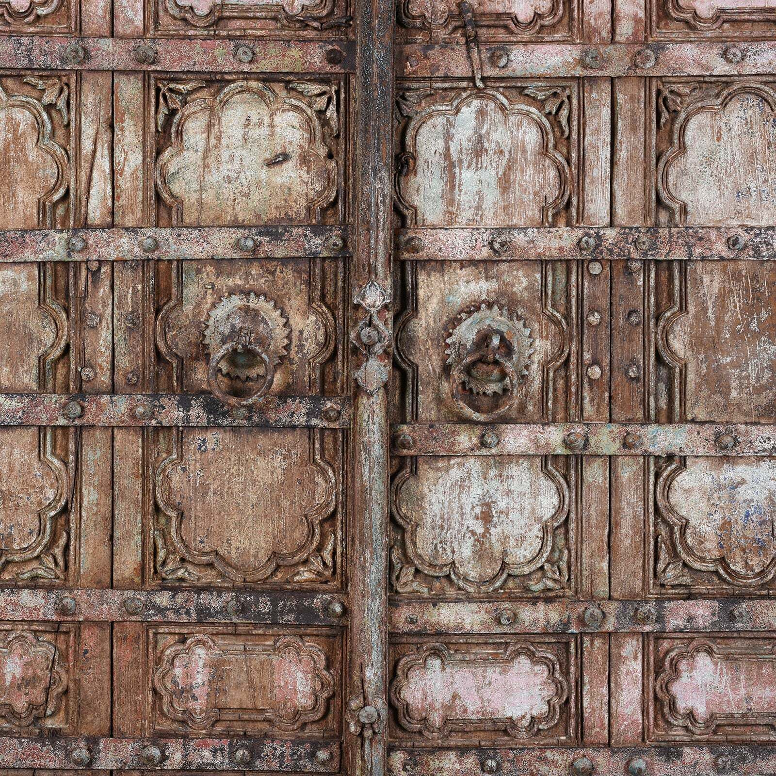 Painted Teak Door From Gujarat   19th Century photo for sale