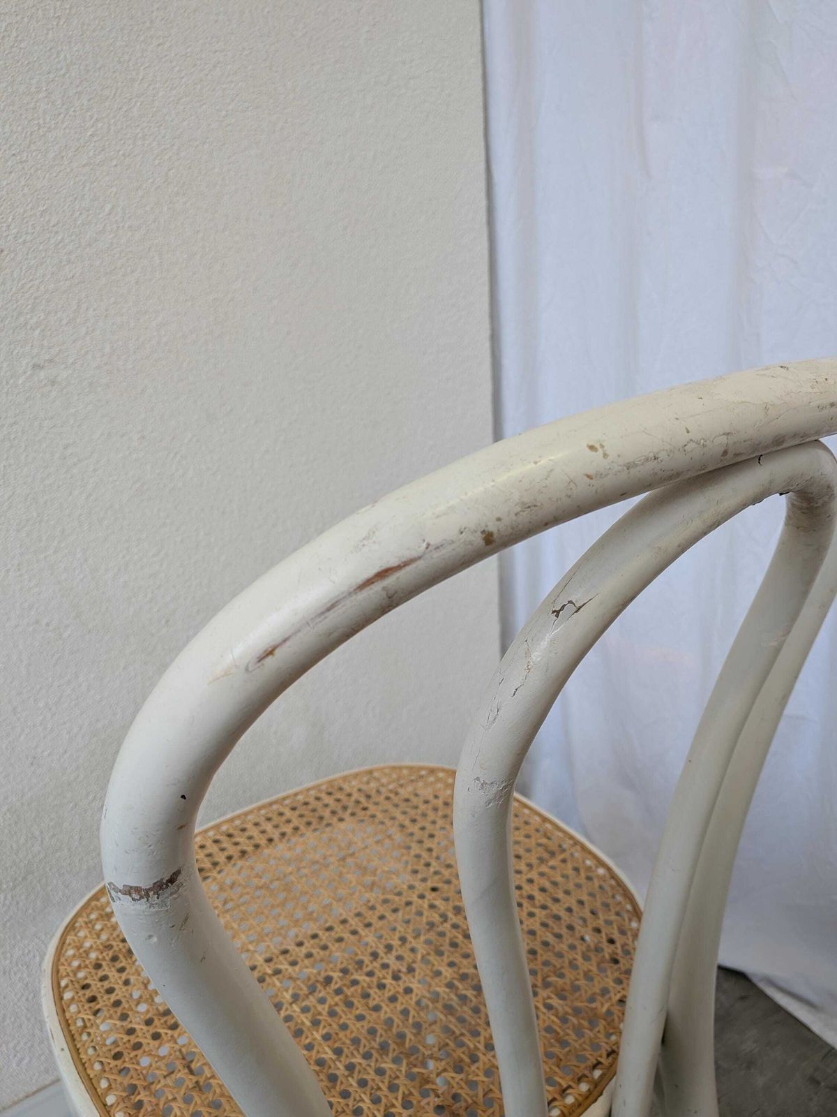 Vintage Thonet Style Dining Chairs: White Wood & Cane Seat (1 Of 6) photo vinterior