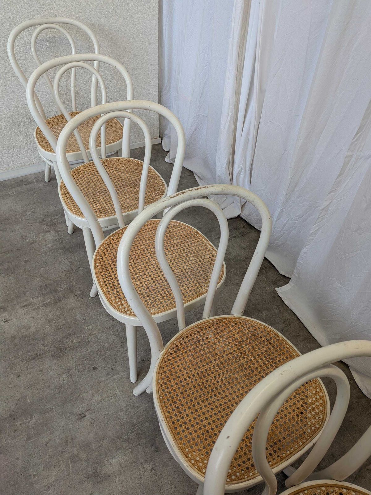 Vintage Thonet Style Dining Chairs: White Wood & Cane Seat (1 Of 6) photo vintage