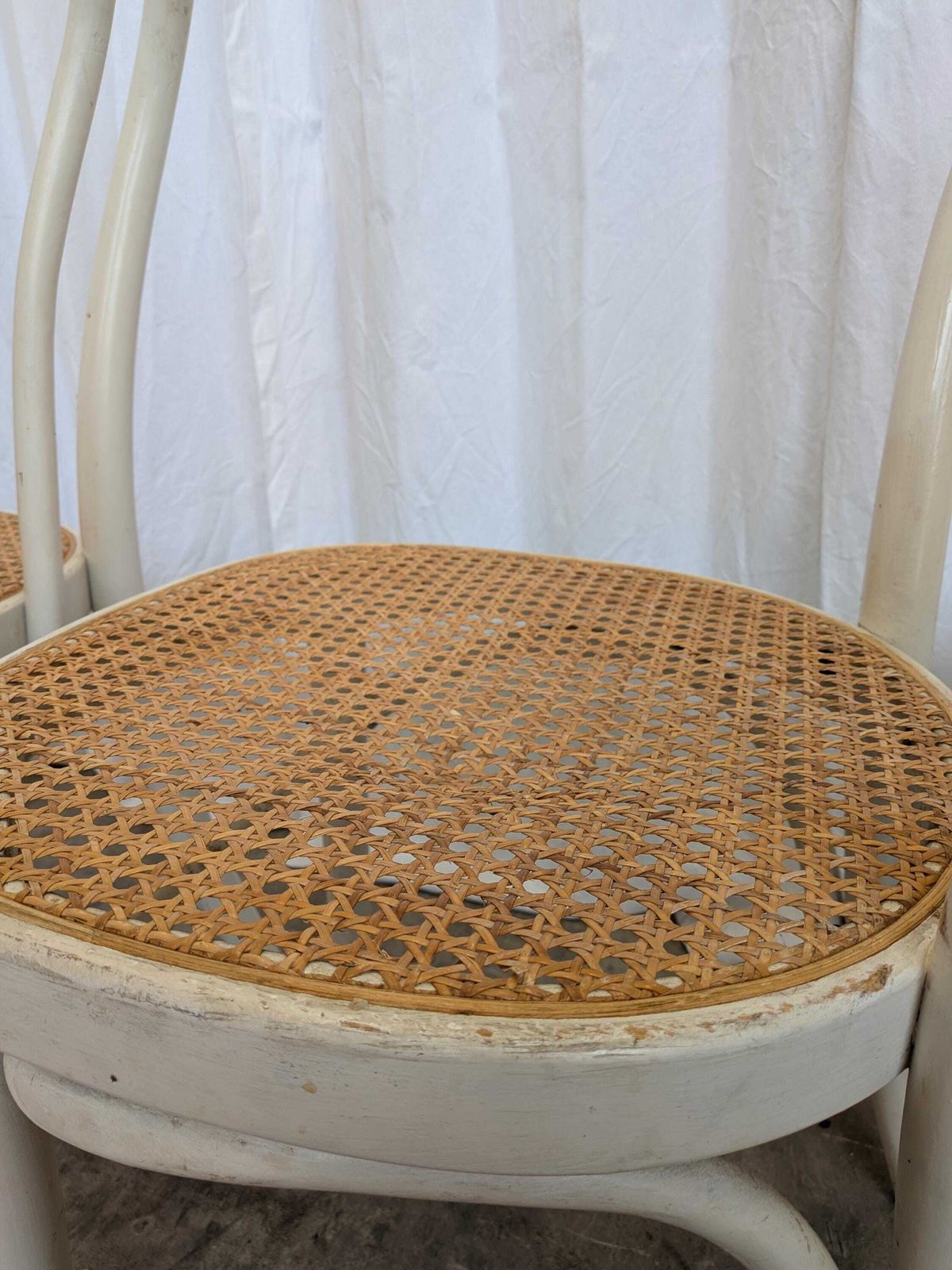 photo buy Vintage Thonet Style Dining Chairs: White Wood & Cane Seat (1 Of 6)