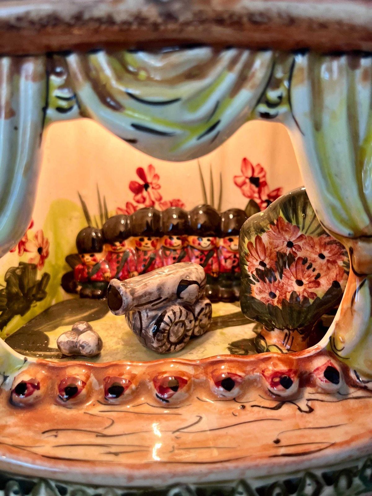 Vintage Ceramic Night Light Or Table Lamp, Designed As A Miniature Theatre Stage Diorama, Military Nutcracker Theme photo for sale