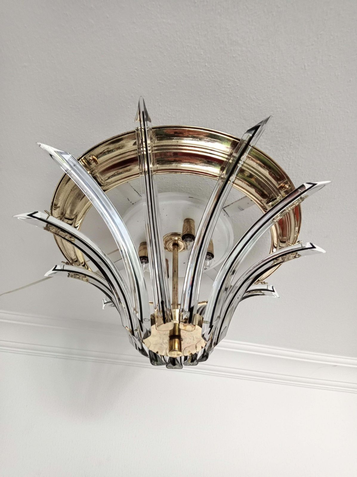 70s Large Venini Italian Mid Century Crystal Round Light Fixture photo Lighting