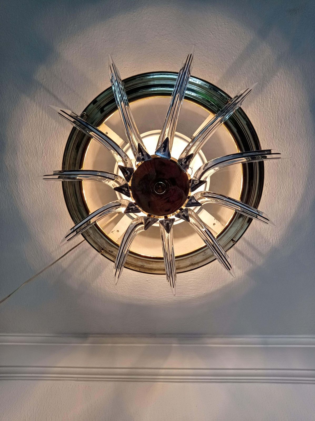 70s Large Venini Italian Mid Century Crystal Round Light Fixture photo vinterior