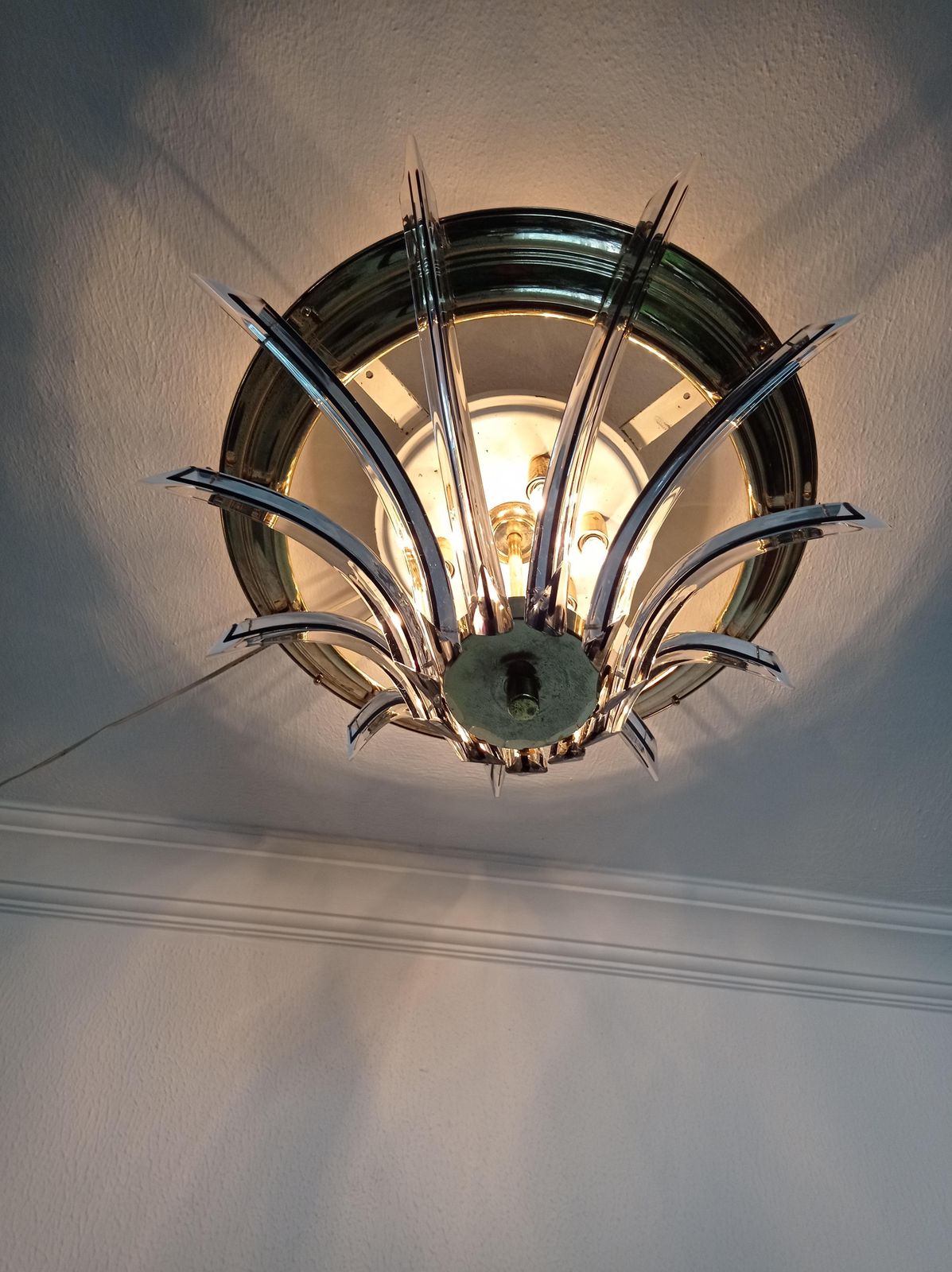 70s Large Venini Italian Mid Century Crystal Round Light Fixture photo vintage
