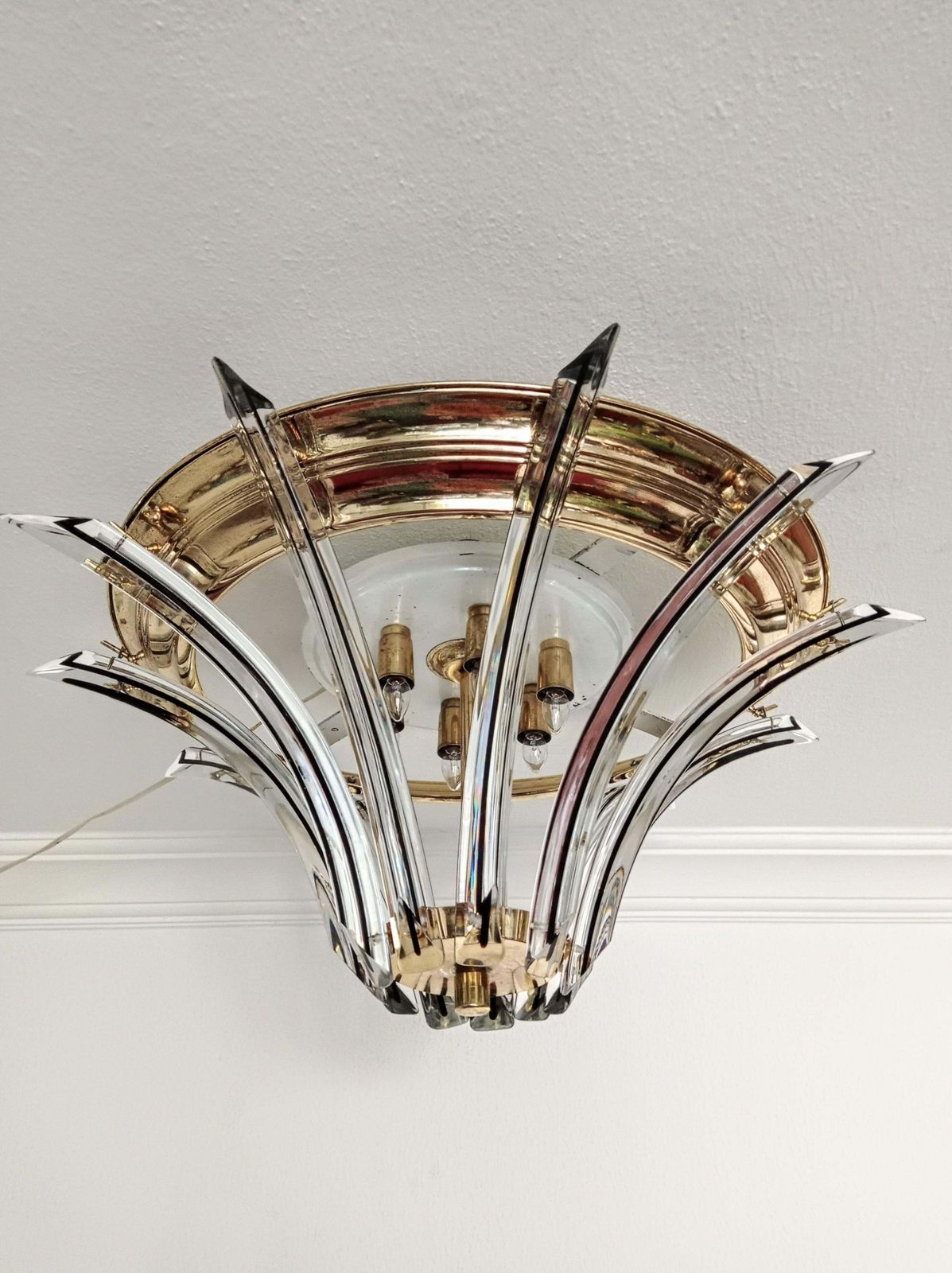 photo furniture 70s Large Venini Italian Mid Century Crystal Round Light Fixture