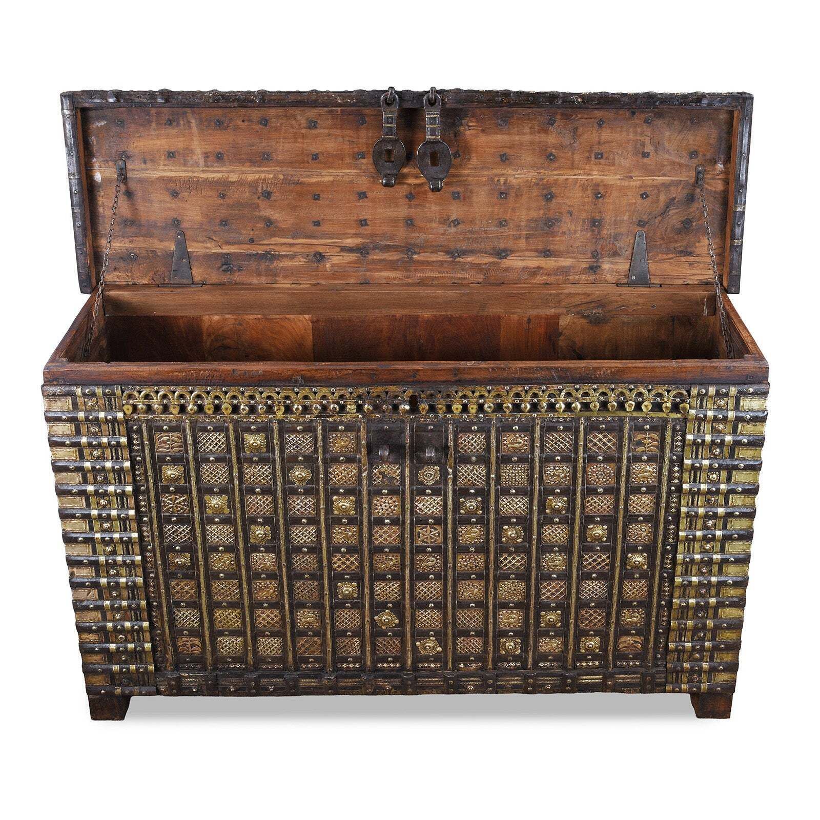 Antique Indian Brass Bound Pithara Console Chest From Saurashtra   18th Century photo 2365.0