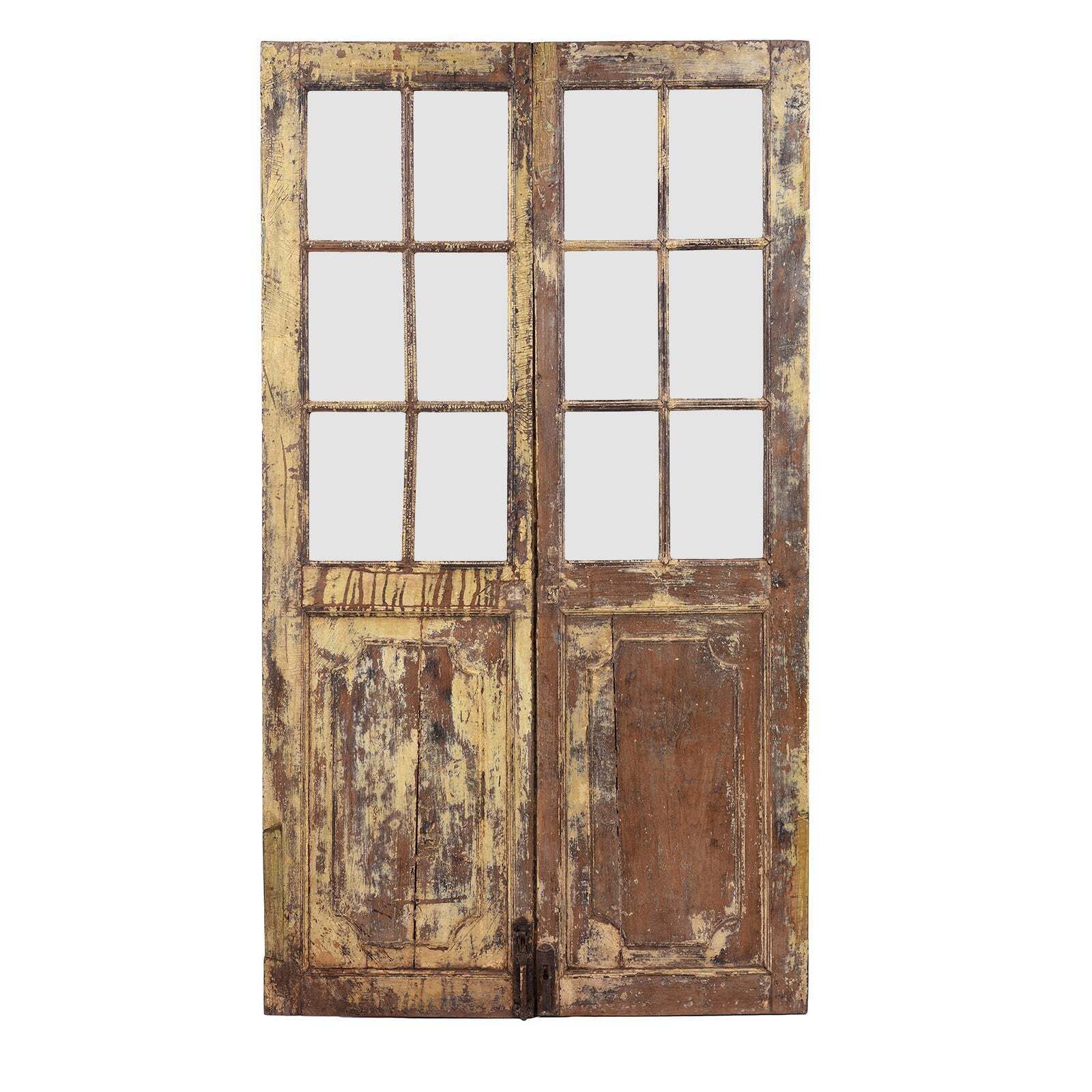 Painted Glazed Indian Doors From Gujarat   19th Century