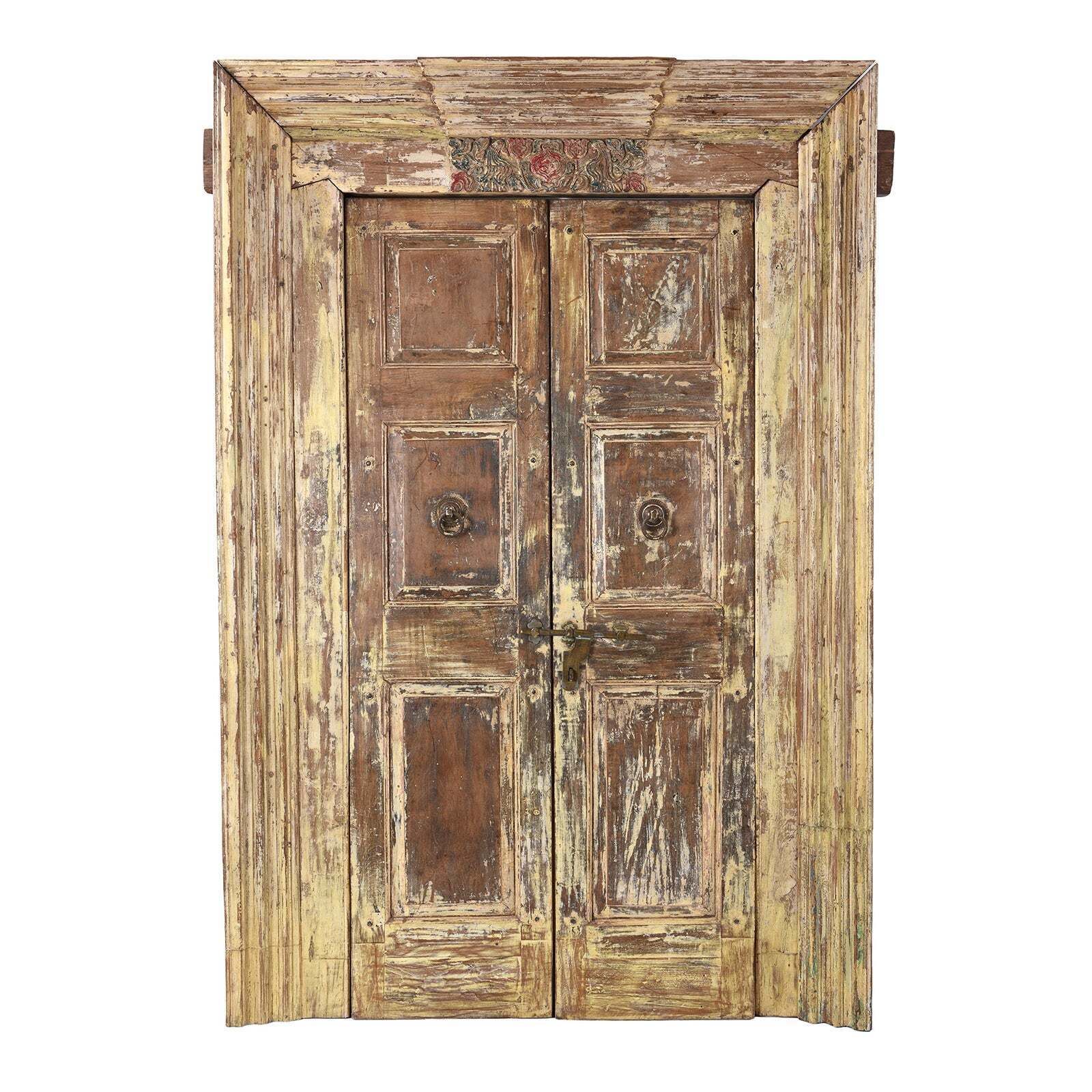 Painted Indian Door & Frame From Gujarat   19th Century