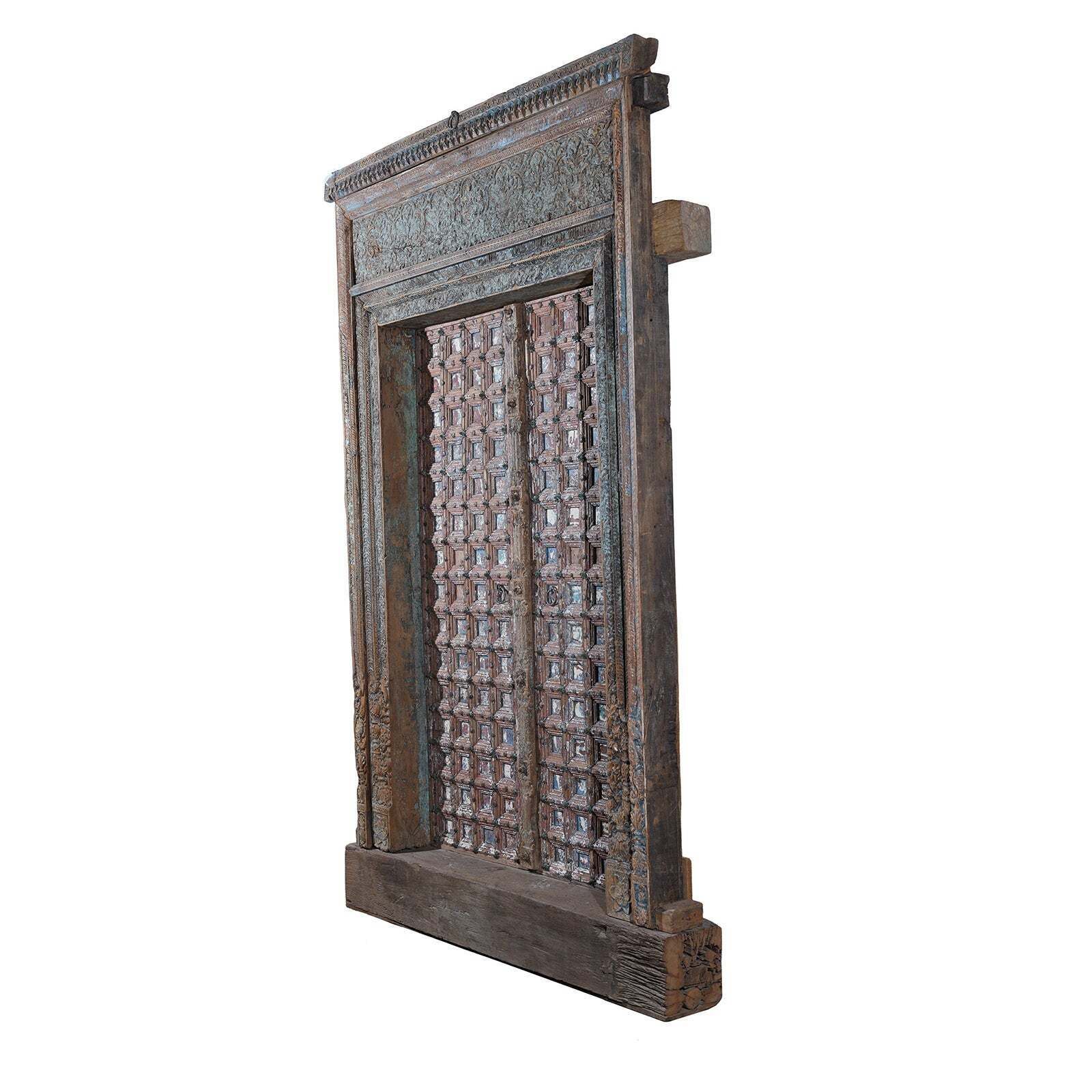 Painted & Carved Door From The Punjab   19th Century photo for sale