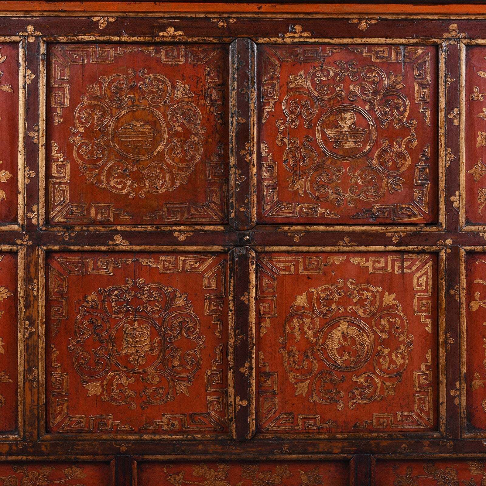 Red & Gold Painted Tibetan Altar Cabinet  19th Century photo for sale