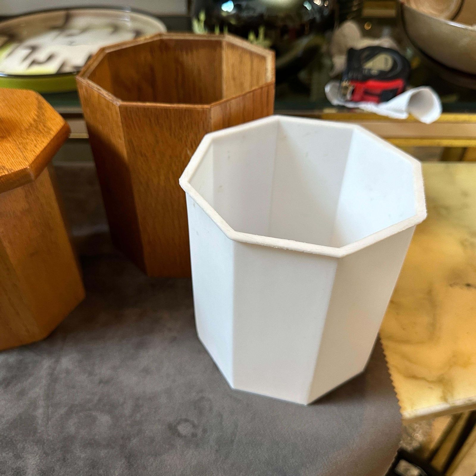 Set Of Three 1960s Scandinavian Style Wood And Plastic European Ice Buckets photo vintage