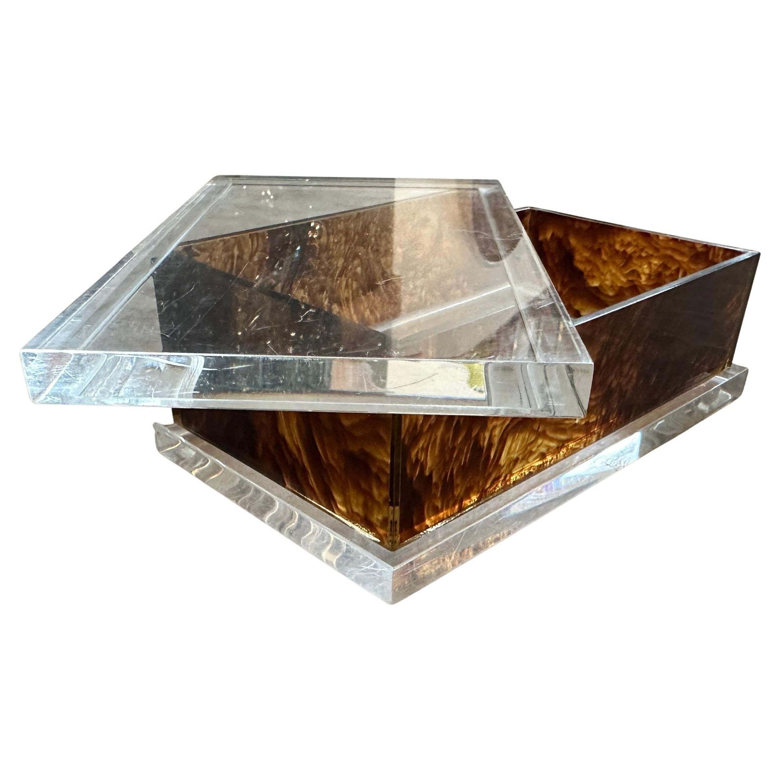 1970s Clear And Faux Tortoiseshell Lucite Vanity Box In The Manner Of Dior Home photo furniture
