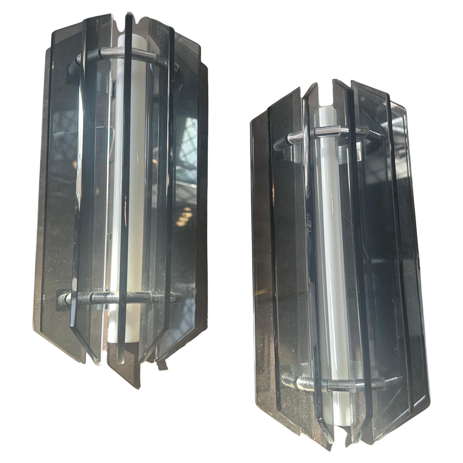 1960s Space Age Gray Glass And Steel Wall Sconces By Veca photo furniture
